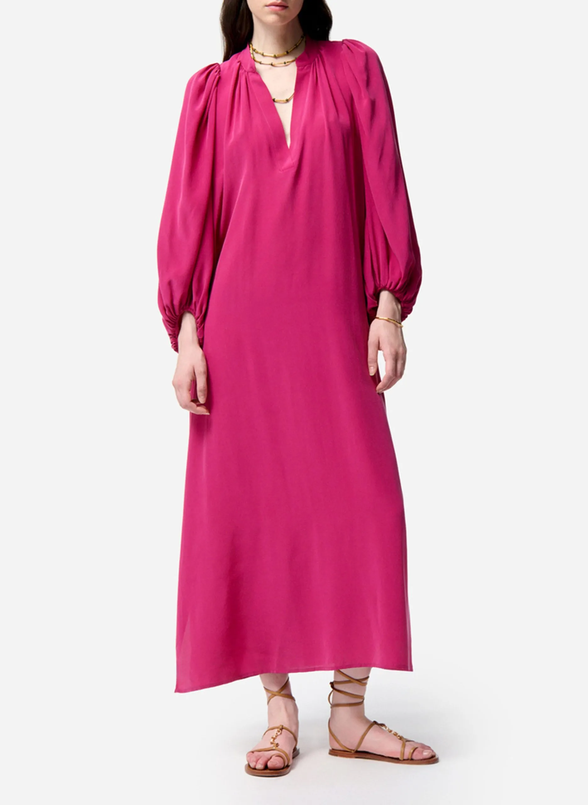 Weites langes Seidenkleid Rosa CANESSA