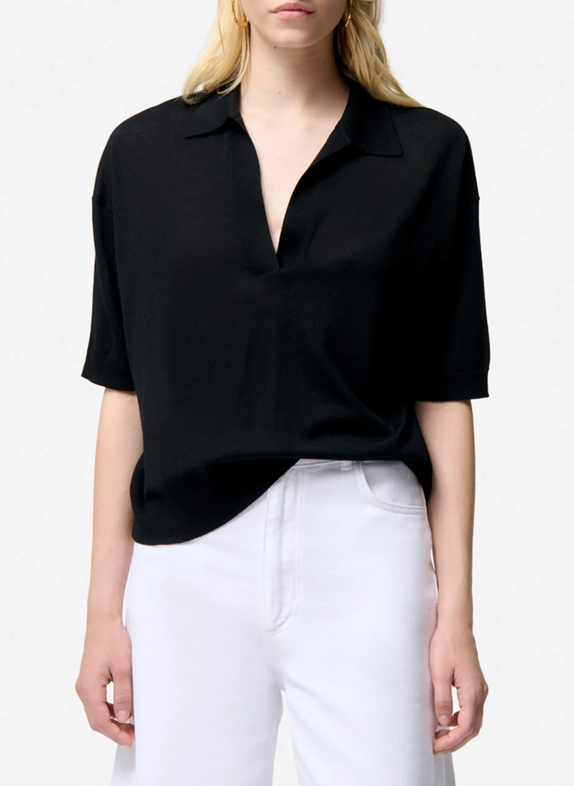 Oversize-Pullover mit Polokragen aus Wolle und Kaschmir Schwarz FABY