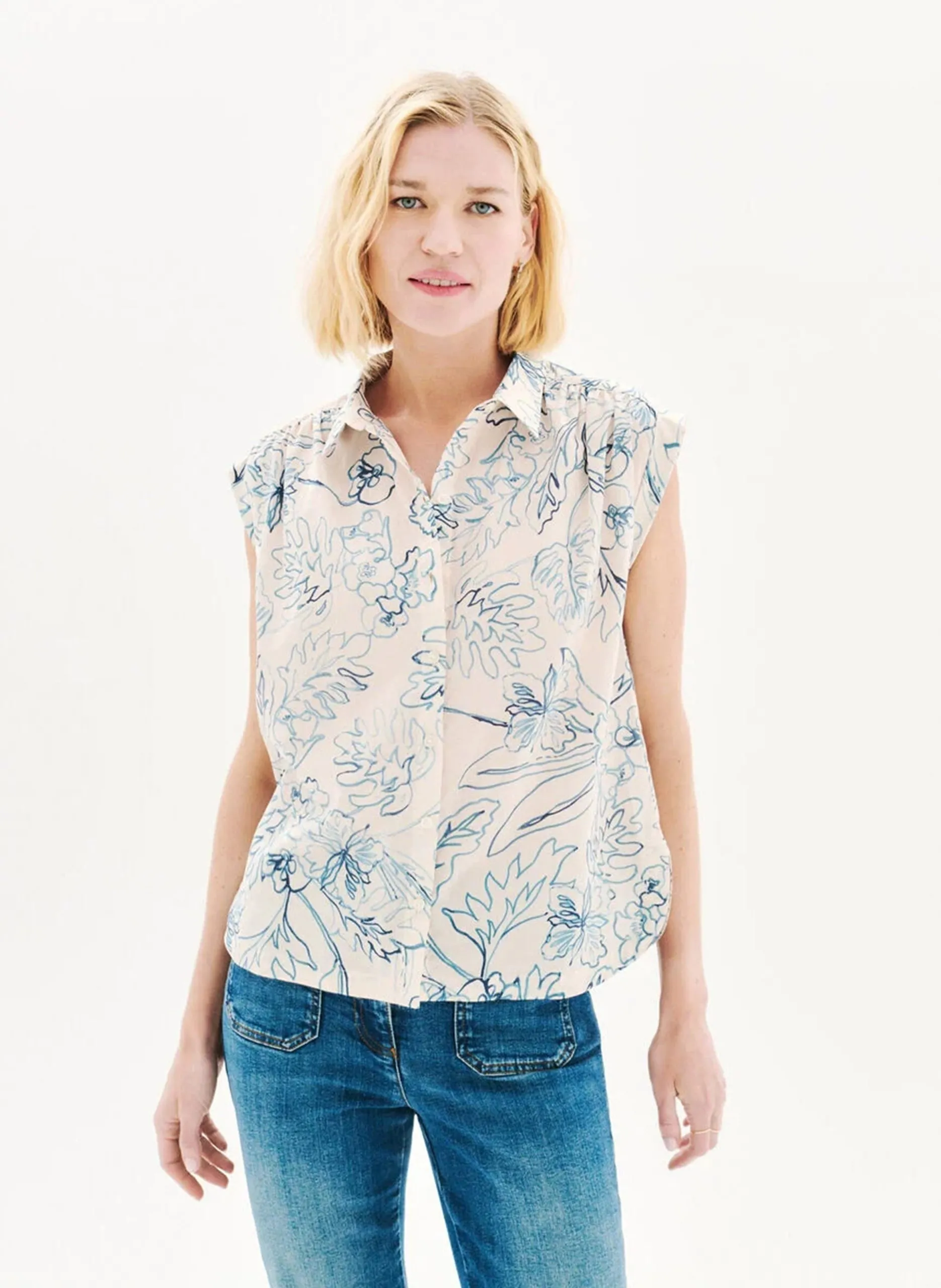 Ärmellose Bluse mit Mustern Weiss 252C-CELORA