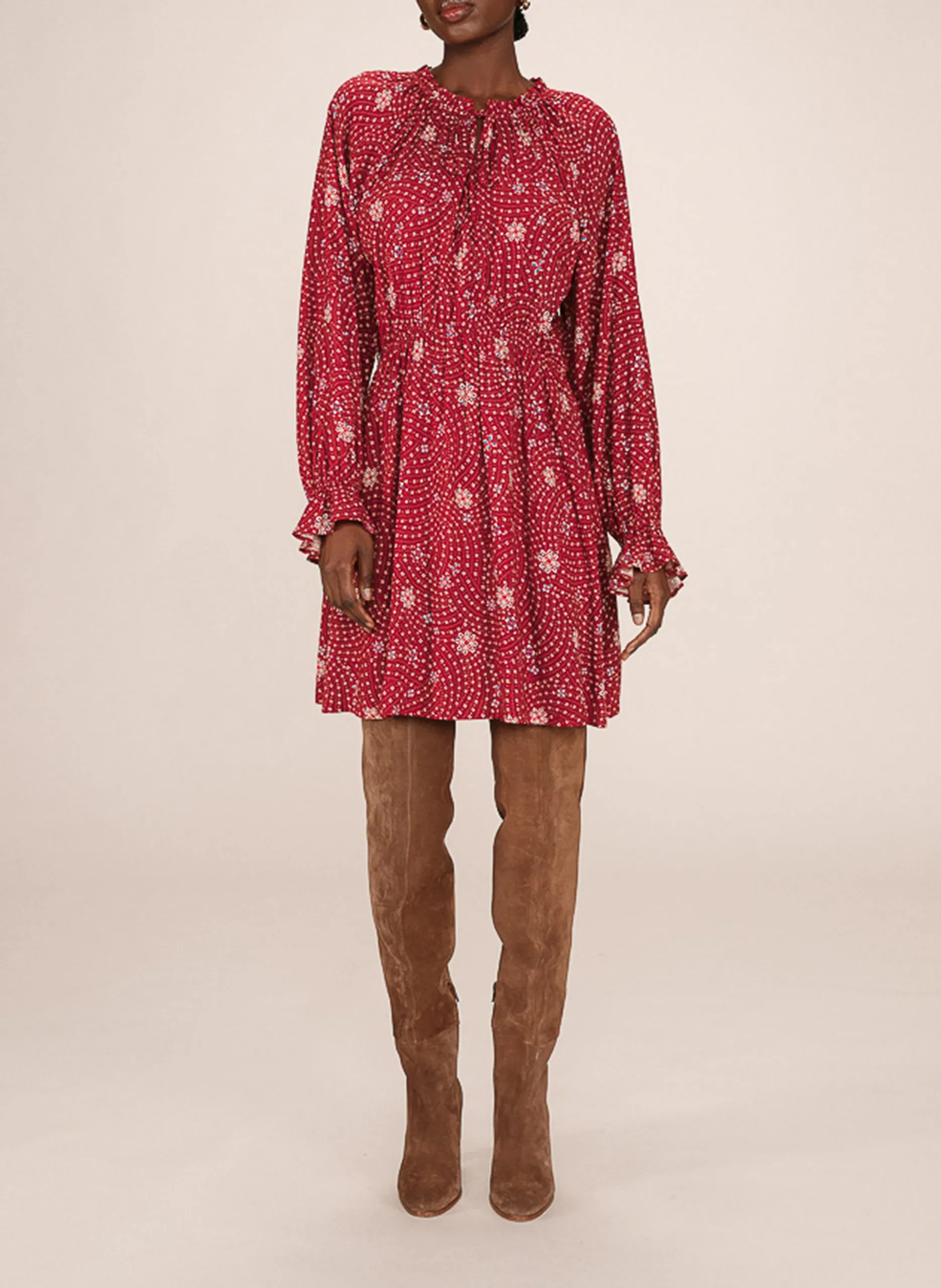 Bedrucktes Kurzkleid mit Rundhalsausschnitt Braun SENTIMENTALE