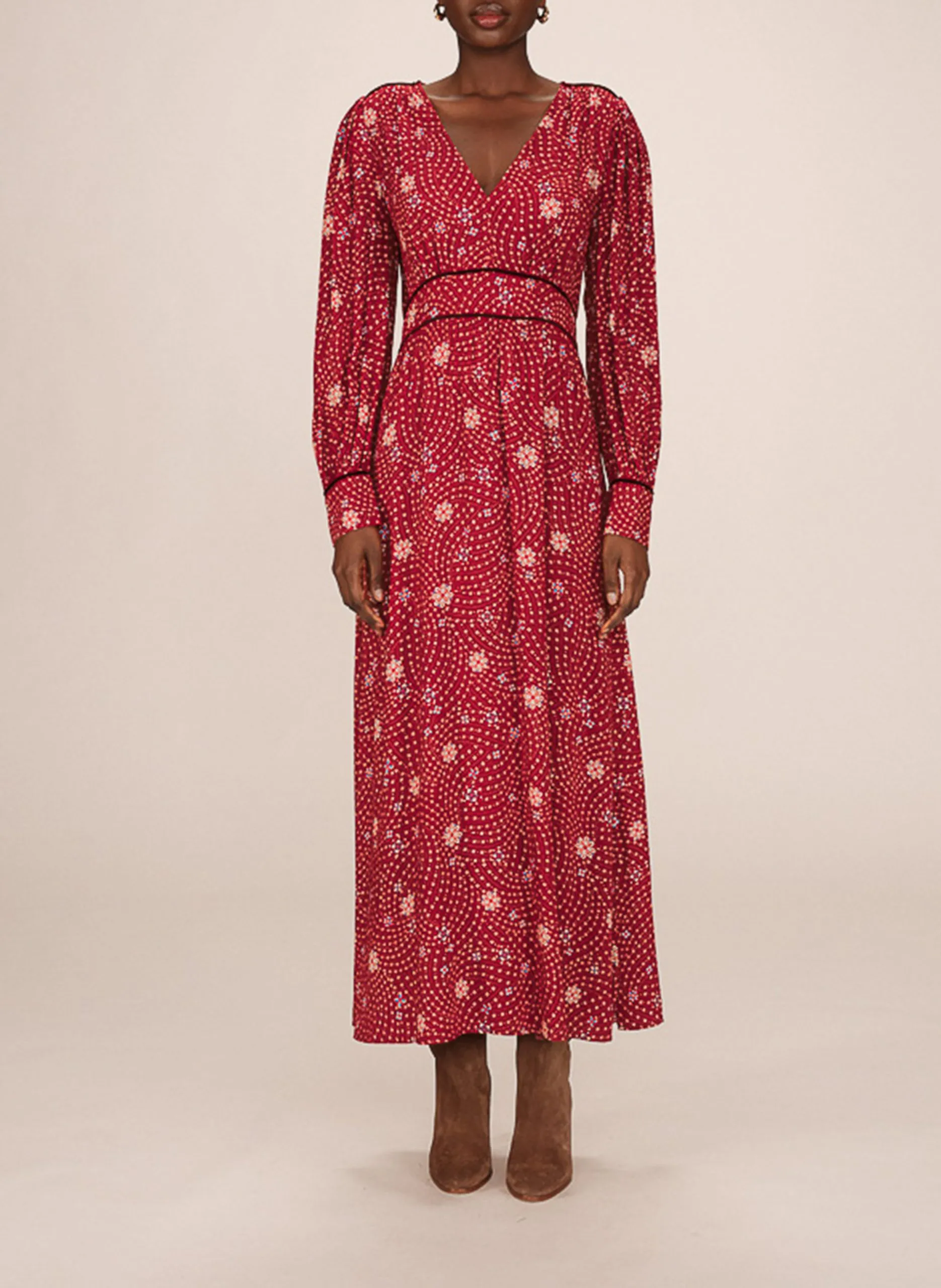 Langes Kleid mit V-Ausschnitt Braun SENSIBLE