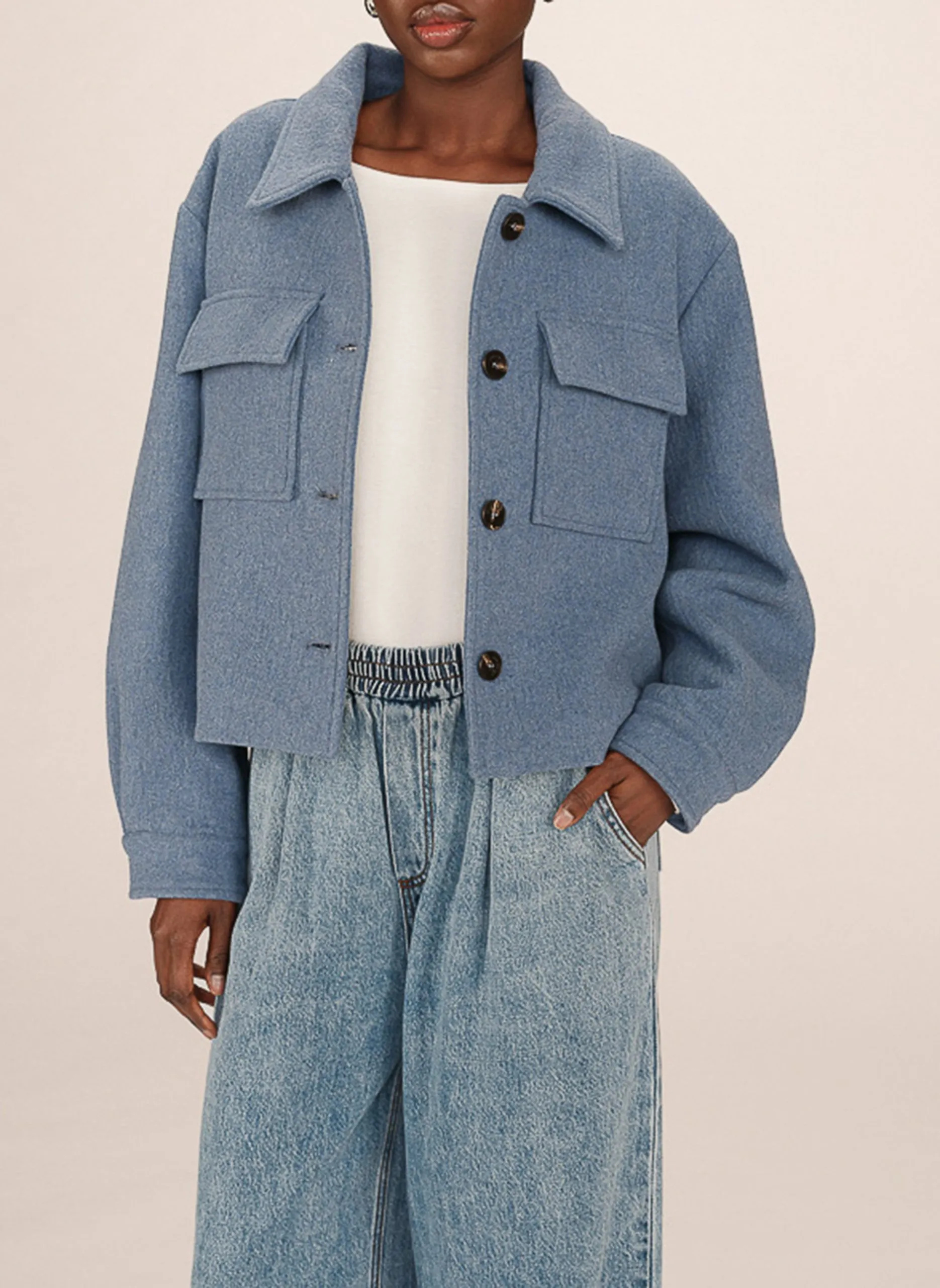 Gerade geschnittene Jacke aus Wollmischung mit Knöpfen Blau NOVEMBRE