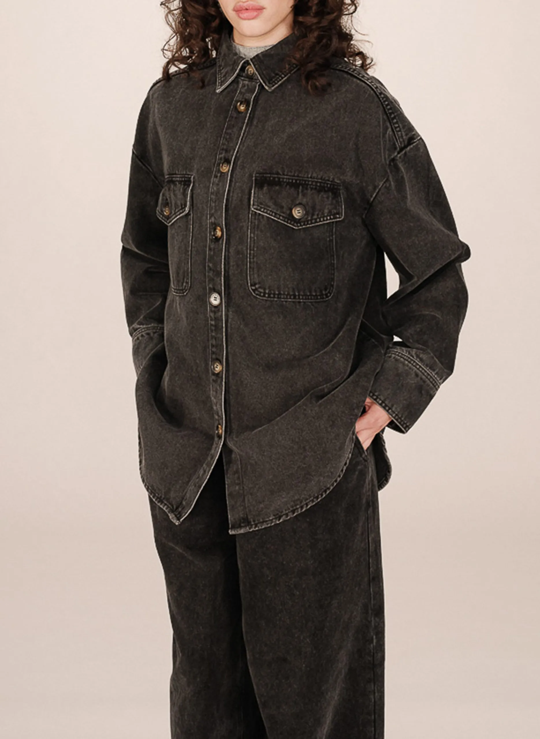 Klassisches Baumwollhemd mit Kentkragen Schwarz SYDNEY