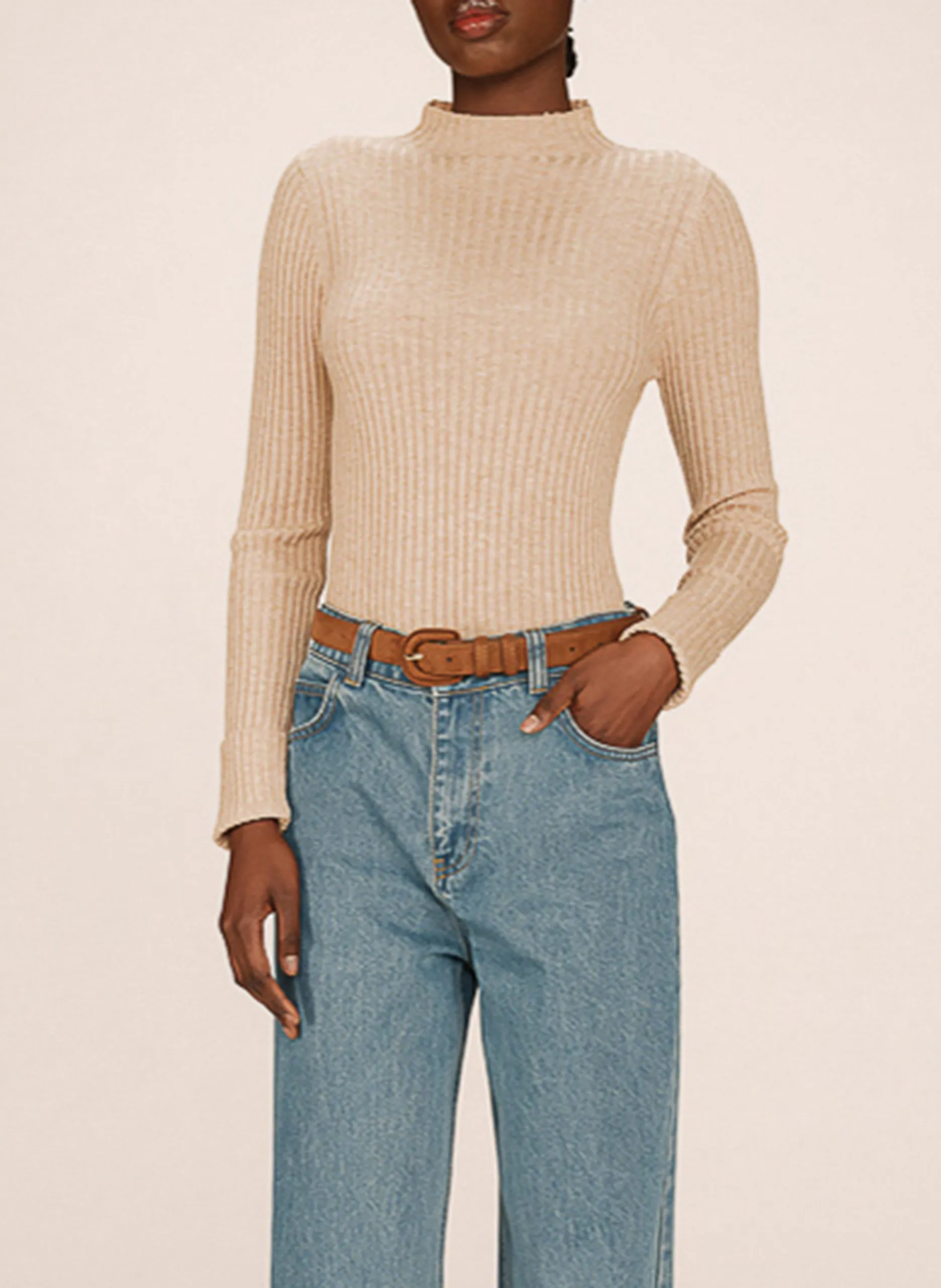 Elena - Pullover mit Stehkragen Beige SATURDAY