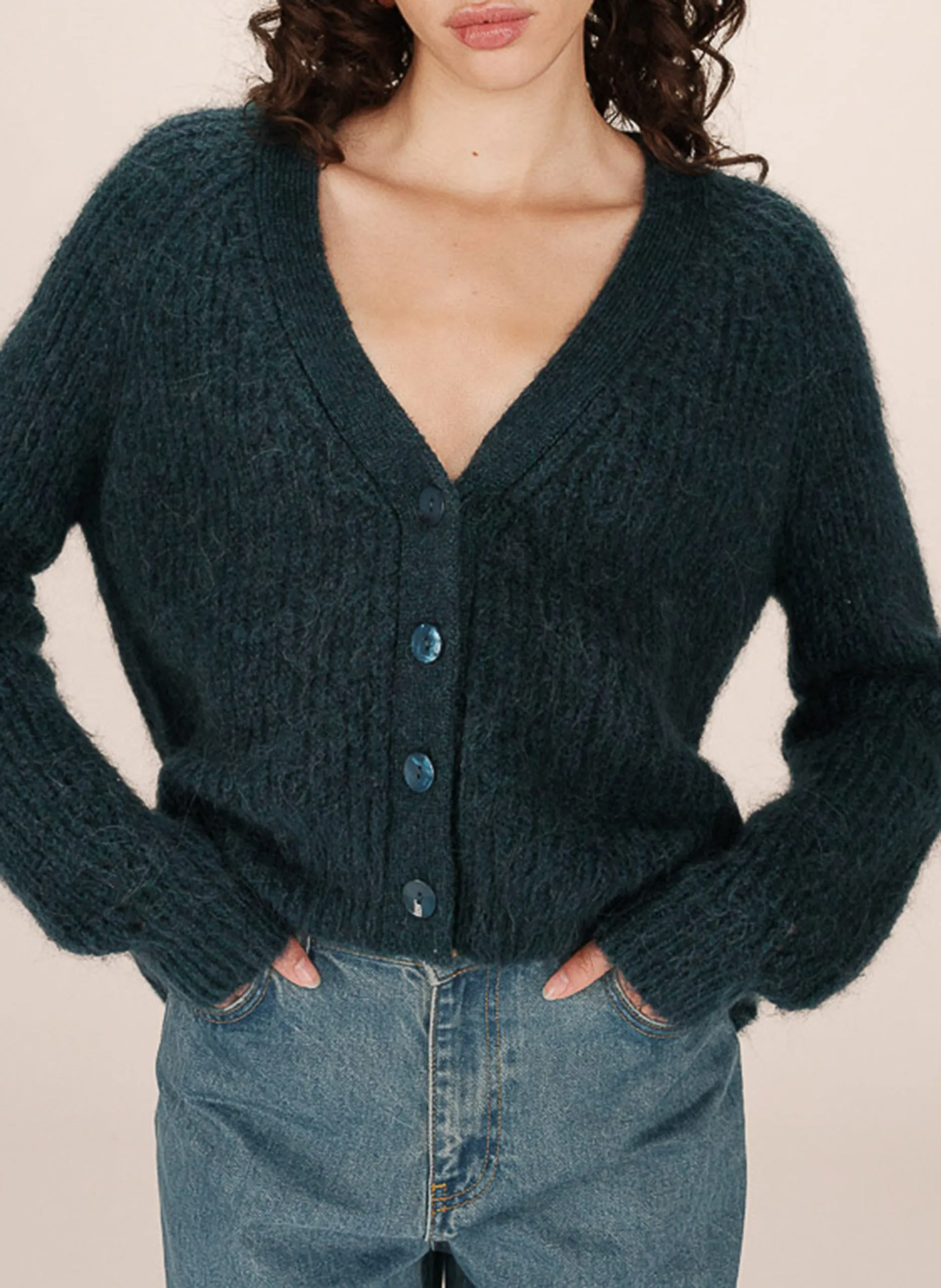 Gerade geschnittene Strickjacke Blau SALUDA