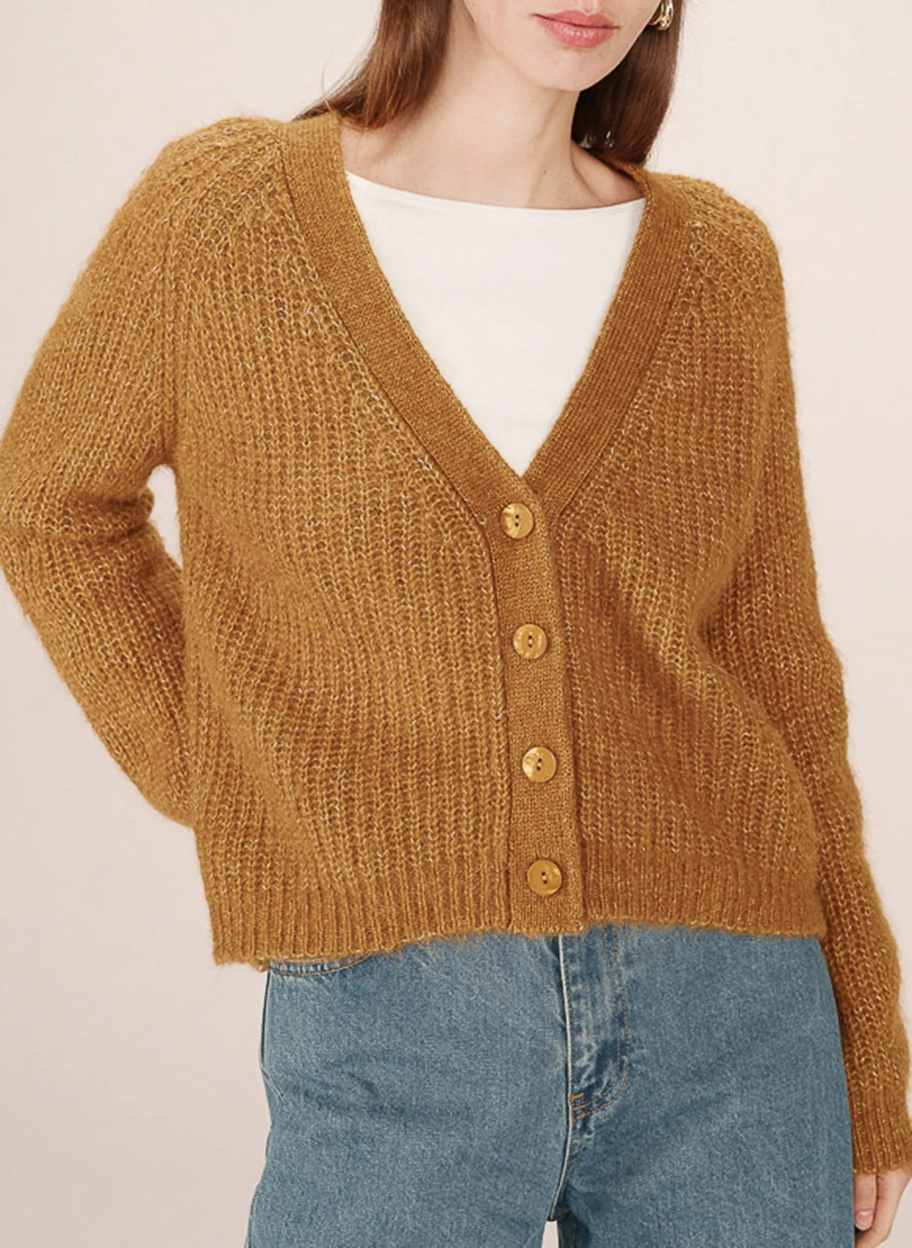 Gerade geschnittene Strickjacke Gelb SALUDA