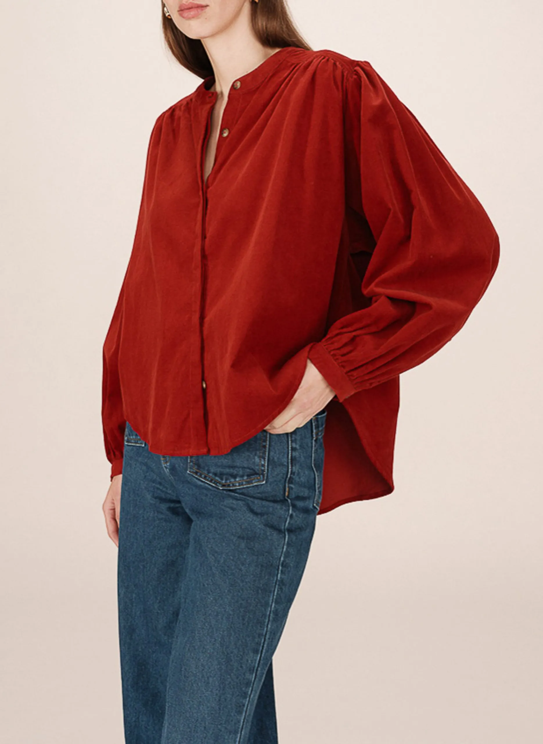 Baumwollbluse mit Rundhalsausschnitt Braun SURI