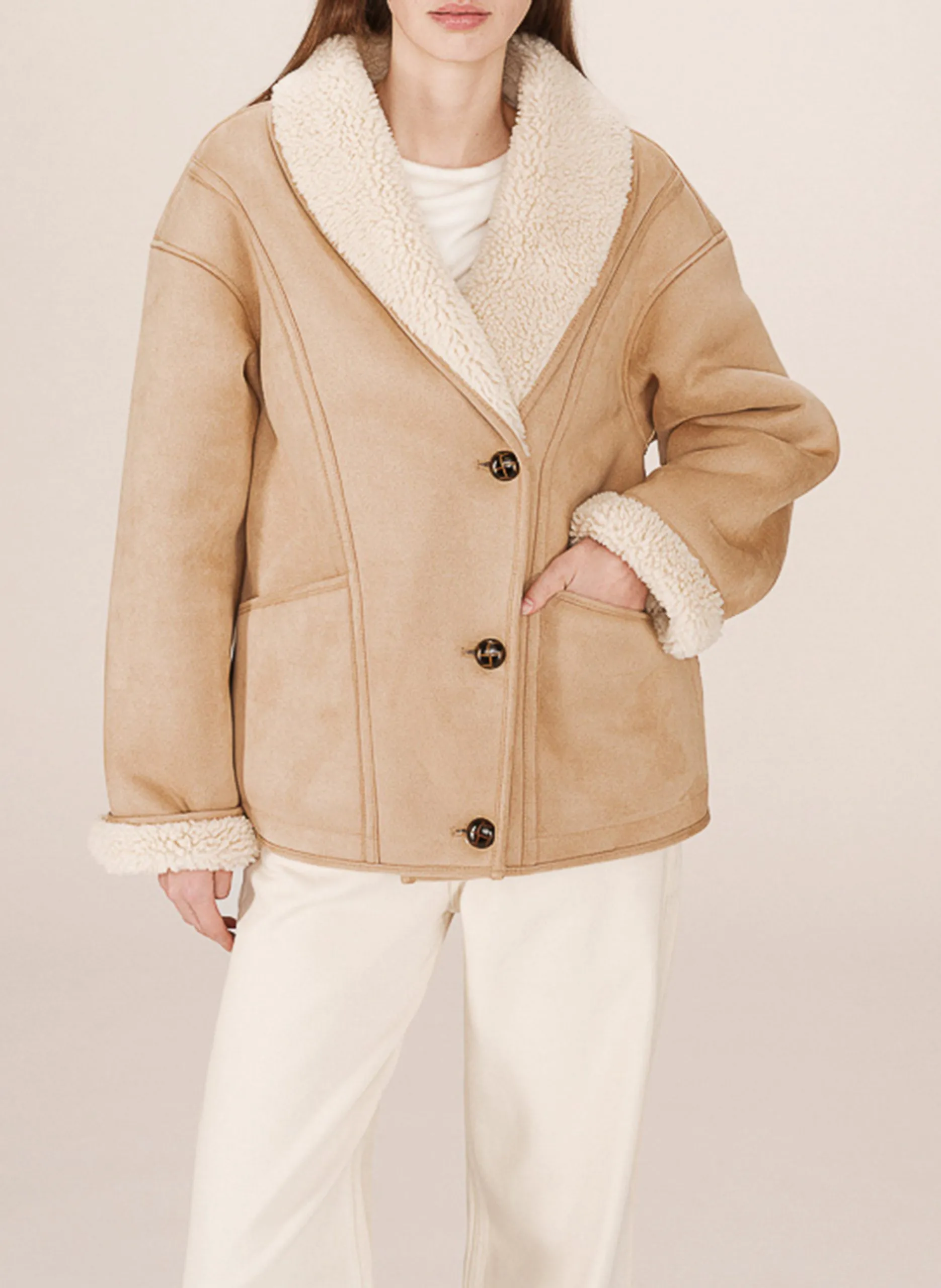 Oversize-Mantel aus Kunstpelz mit Schalkragen Rosa SWAN