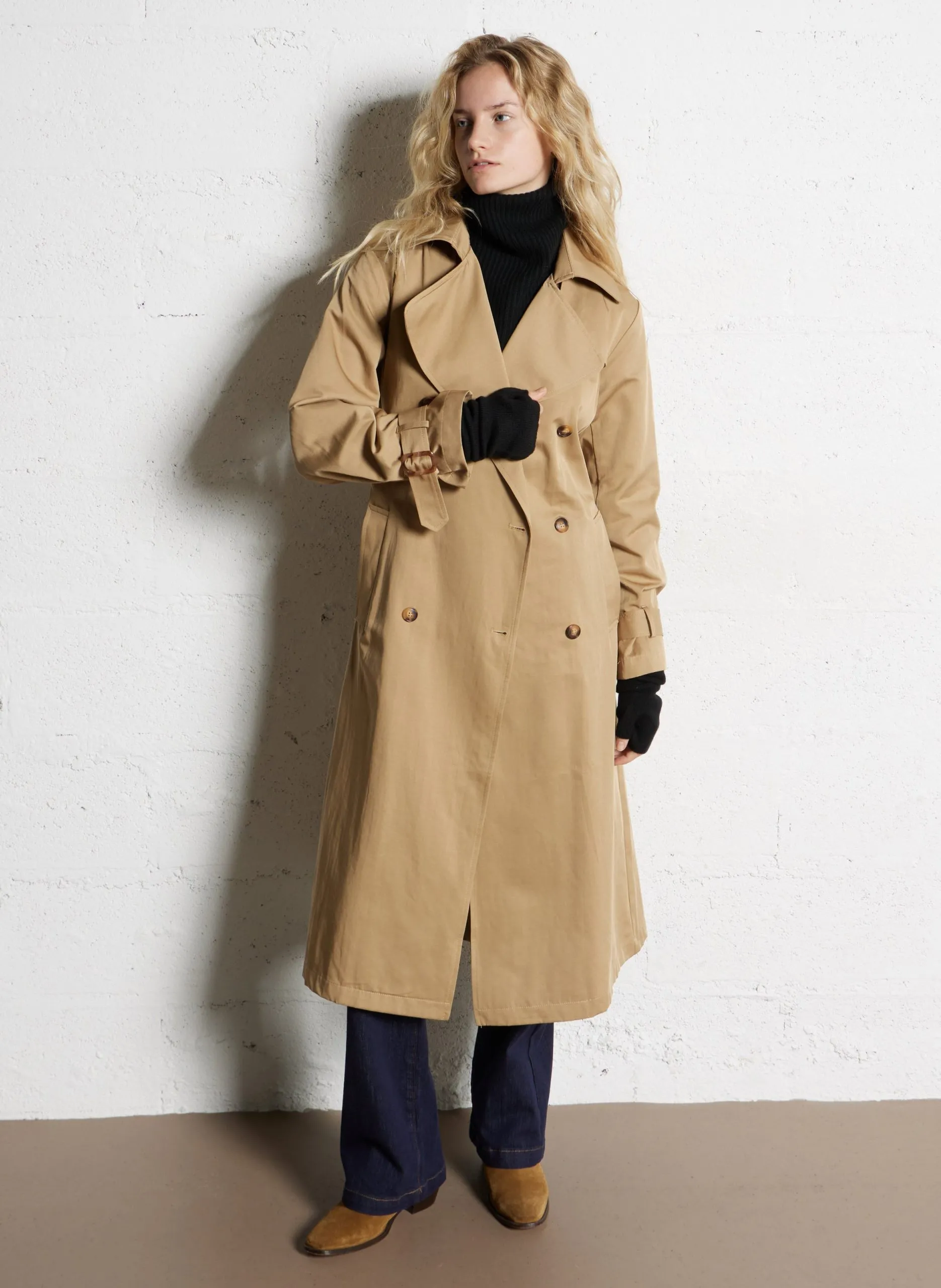 Gerade geschnittener Trenchcoat aus Baumwoll-Mix Beige FARAGO
