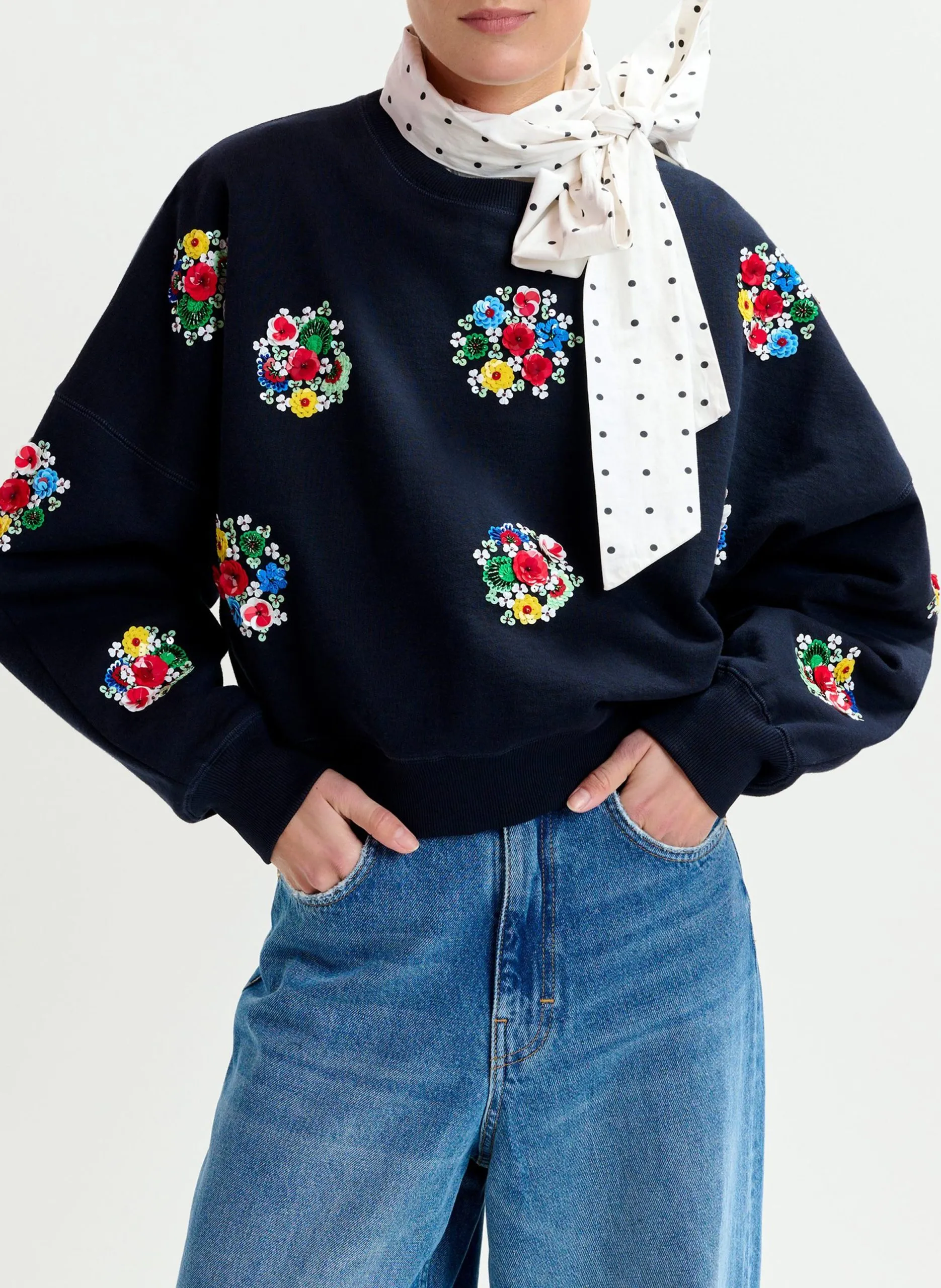 Baumwoll-Sweater mit Rundhalsausschnitt Blau ITRO