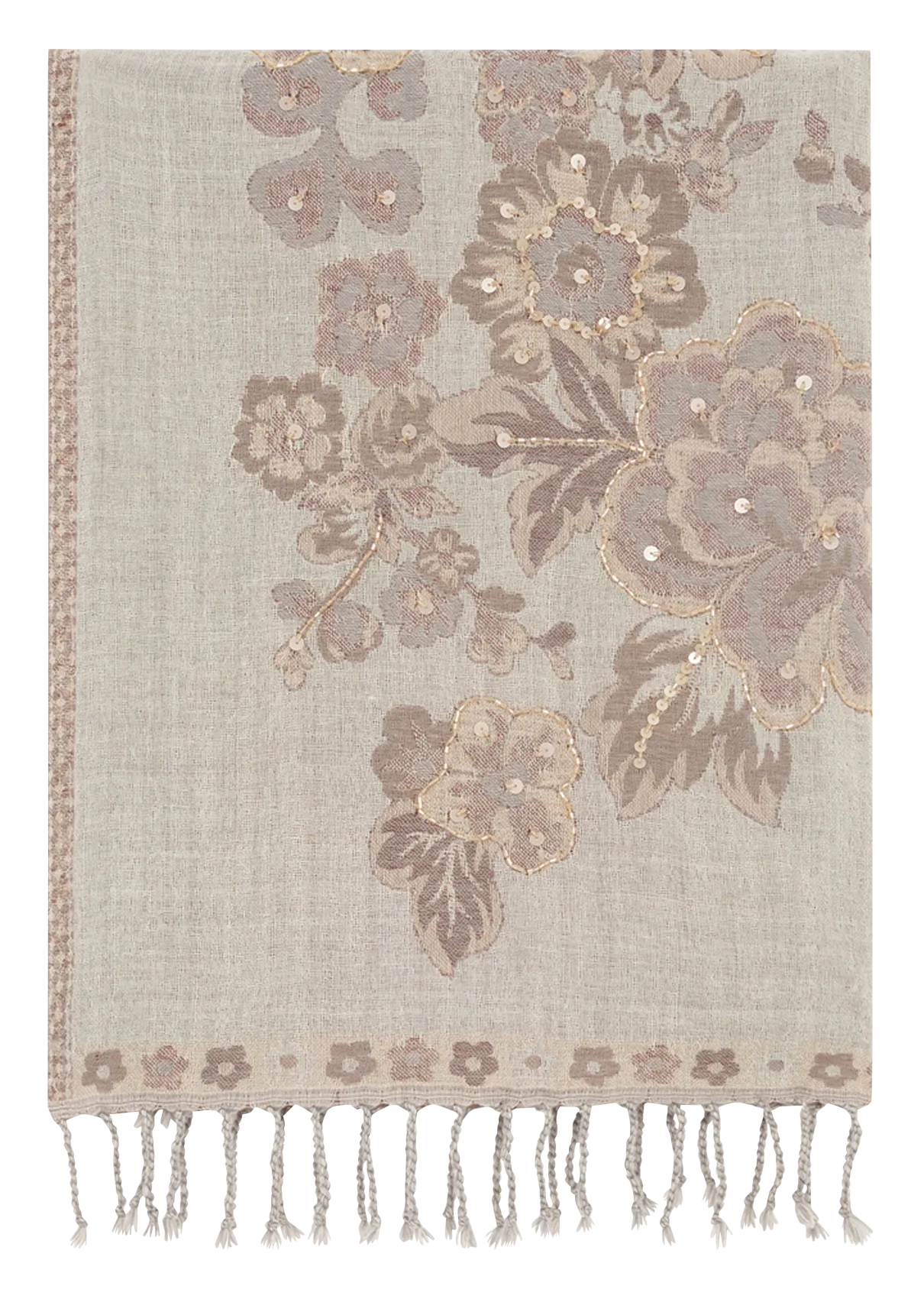 Wollschal mit Blumenmuster Beige ROSETTA