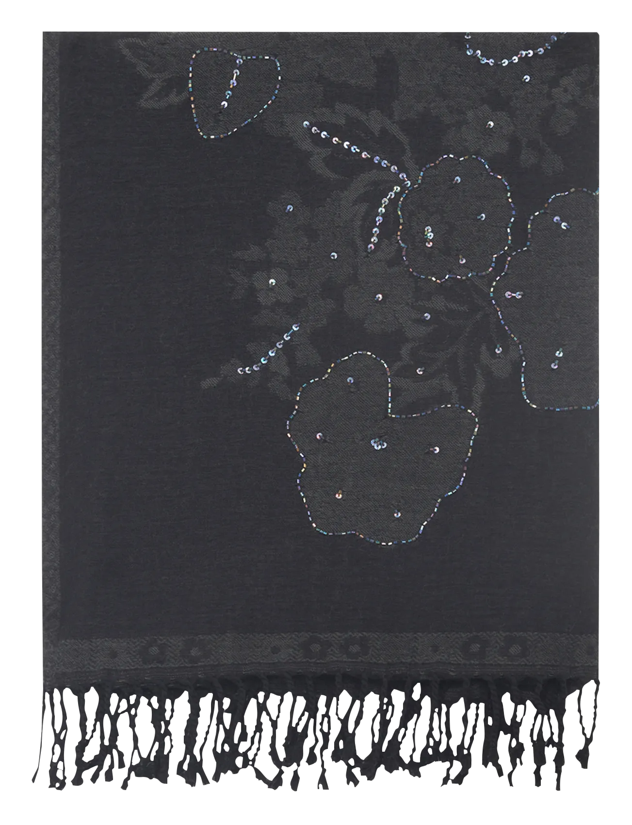 Wollschal mit Blumenmuster Schwarz ROSETTA