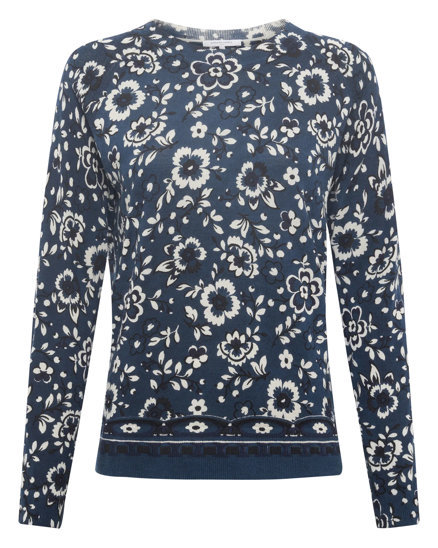 Rundhalsausschnitt-Pullover mit Blumendruck Blau EVELINE