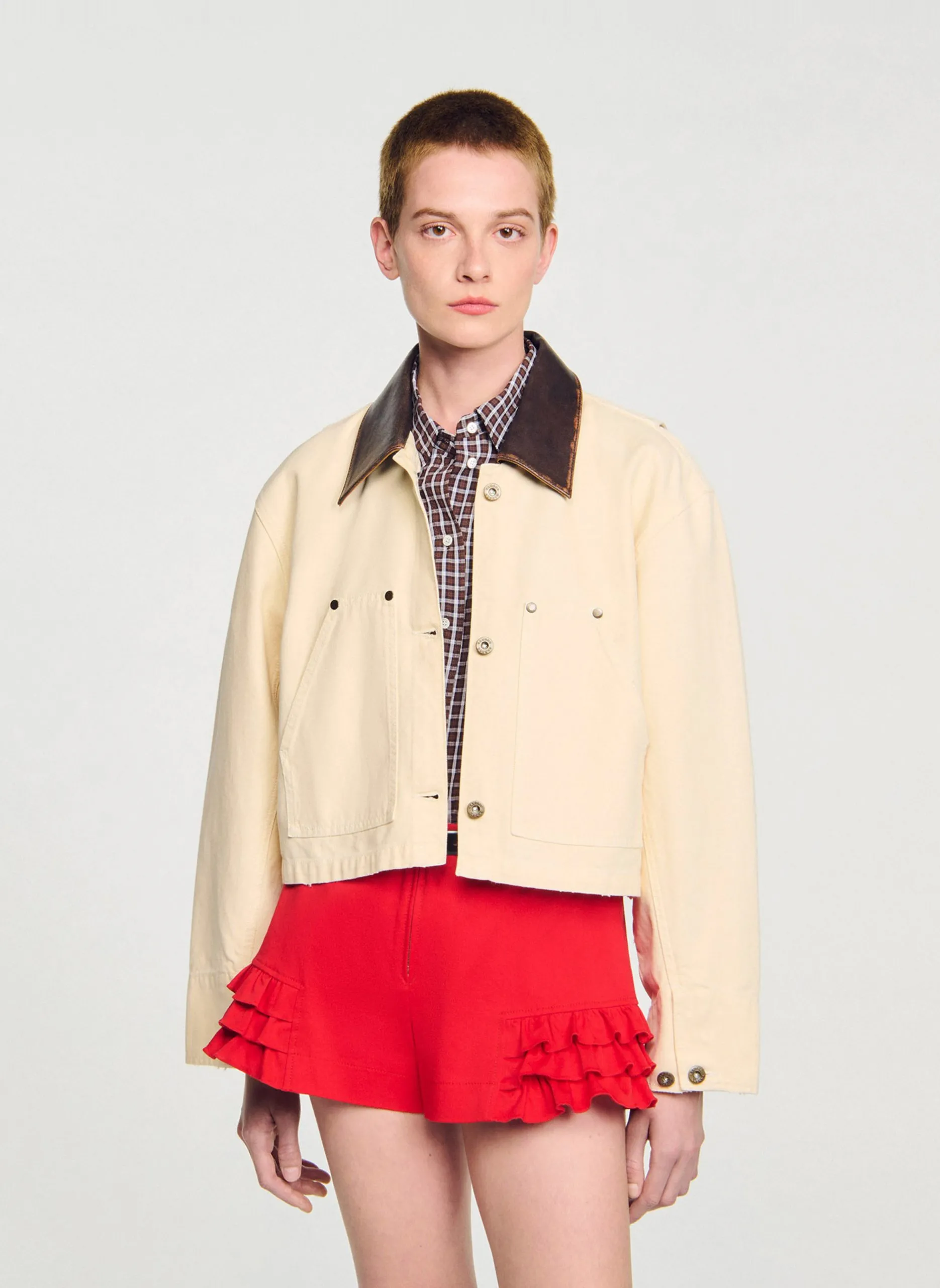 Lederblouson mit klassischem Kragen Weiss