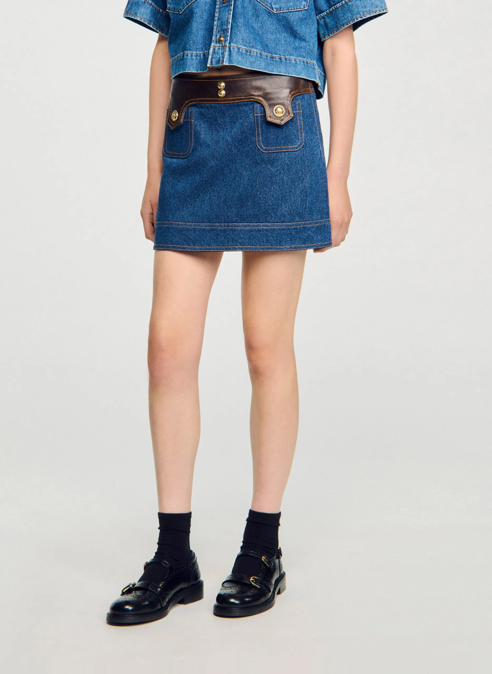 Kurzer Baumwoll-Jeansrock Blau