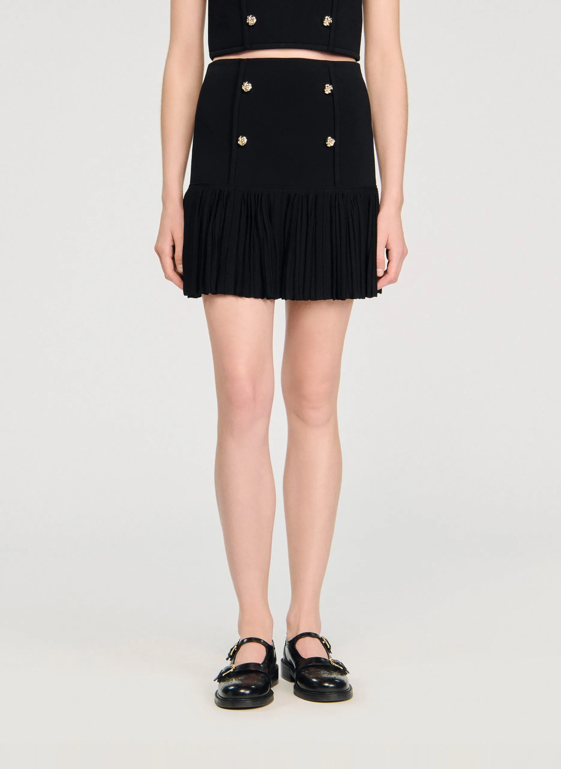 Kurzer Strickfaltenrock Schwarz