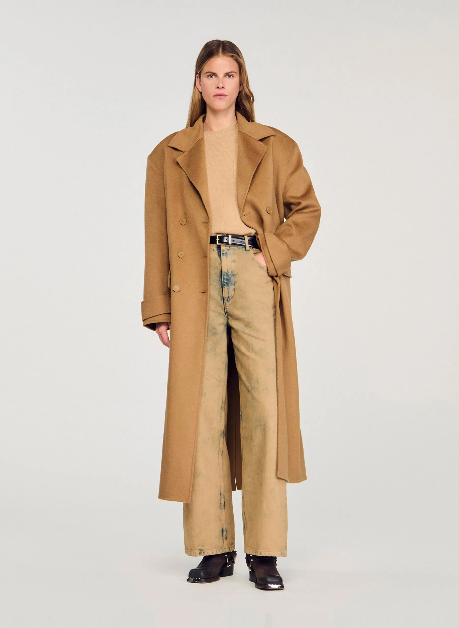 Wollmantel mit Schal-Kragen Braun