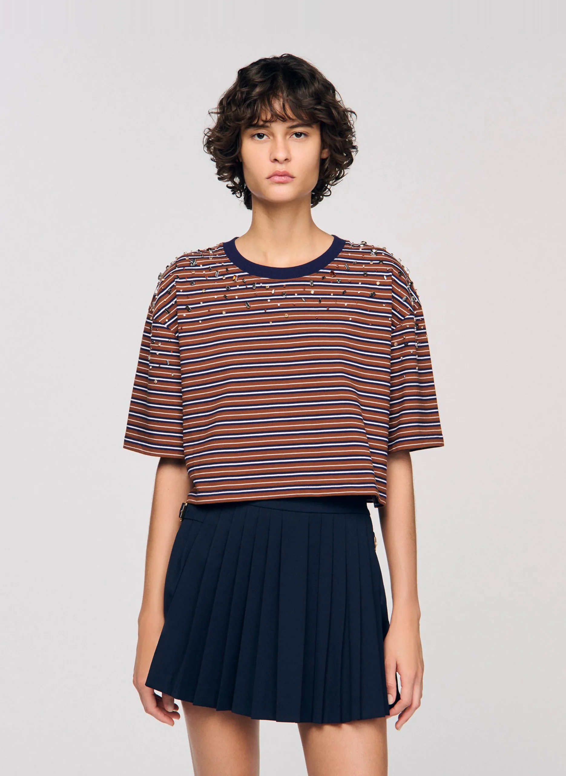 Baumwoll-T-Shirt mit Rundhalsausschnitt Braun