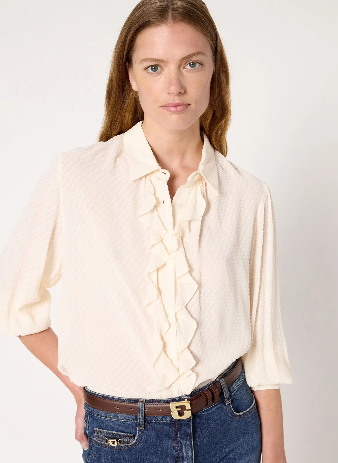 Bedrucktes Hemd mit klassischem Kragen Beige ADELE