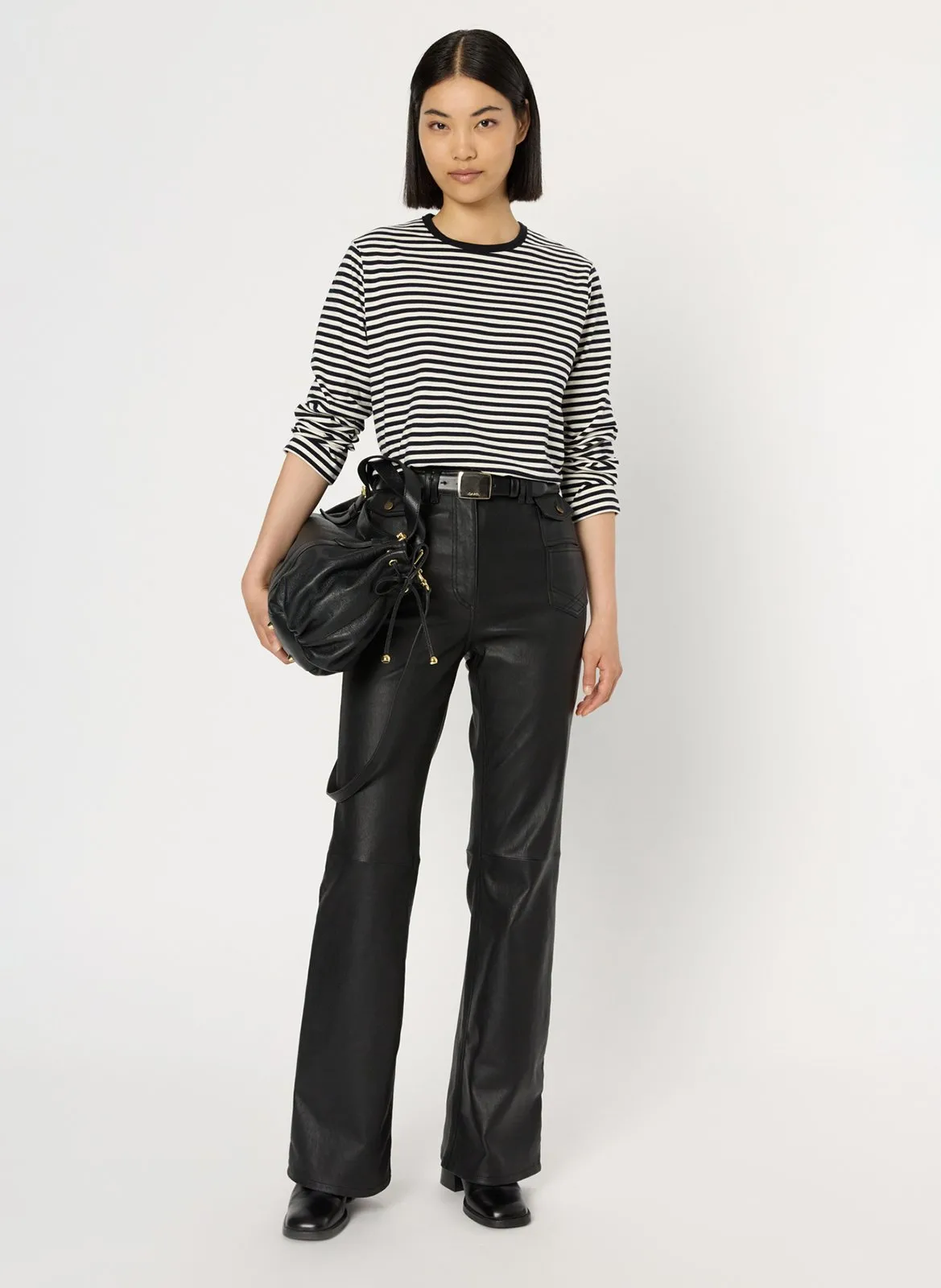 Gestreiftes Baumwoll-T-Shirt Beige HULIA