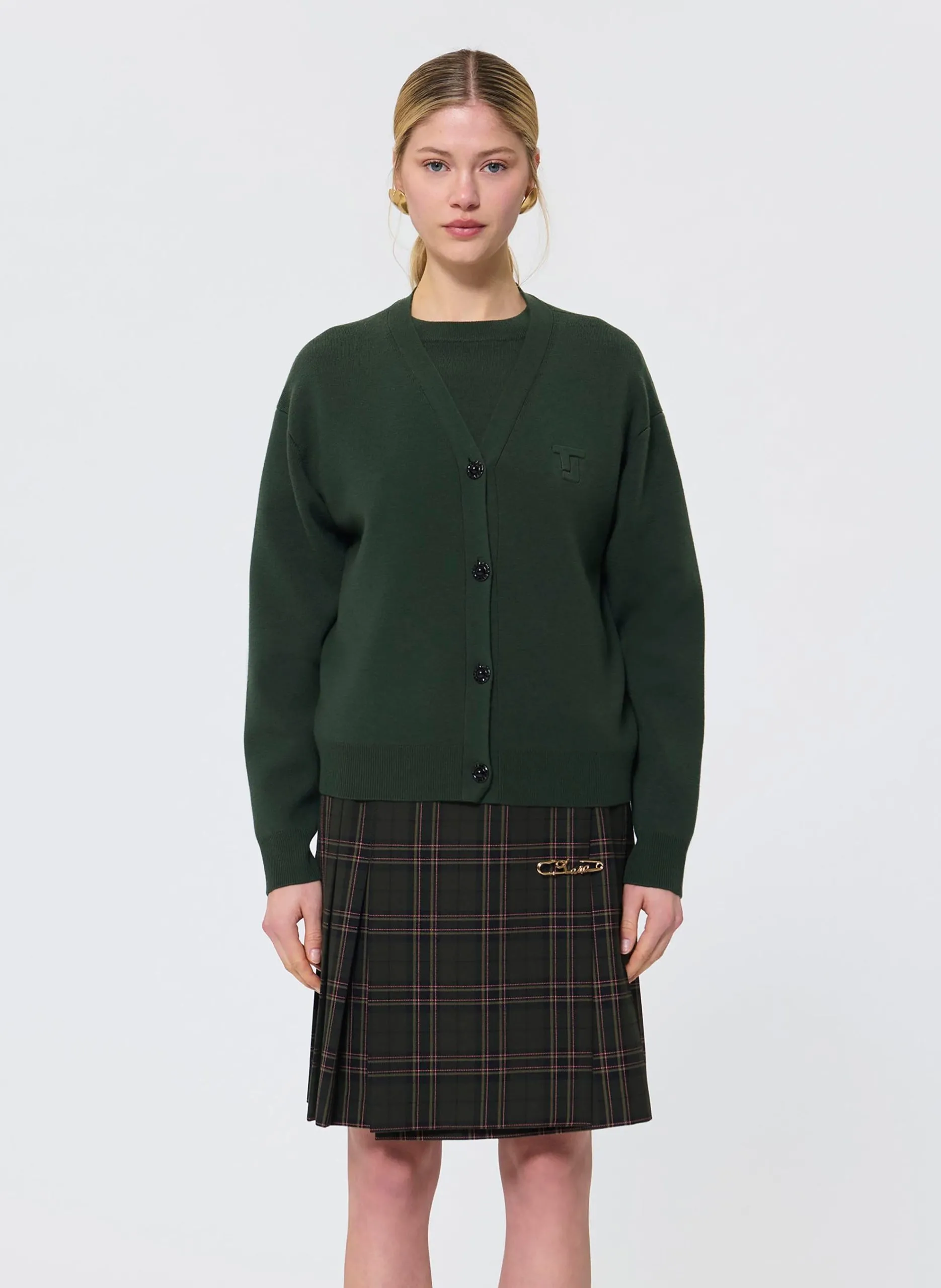 V-Ausschnitt-Strickweste aus Wollmischung Grun GIBUS