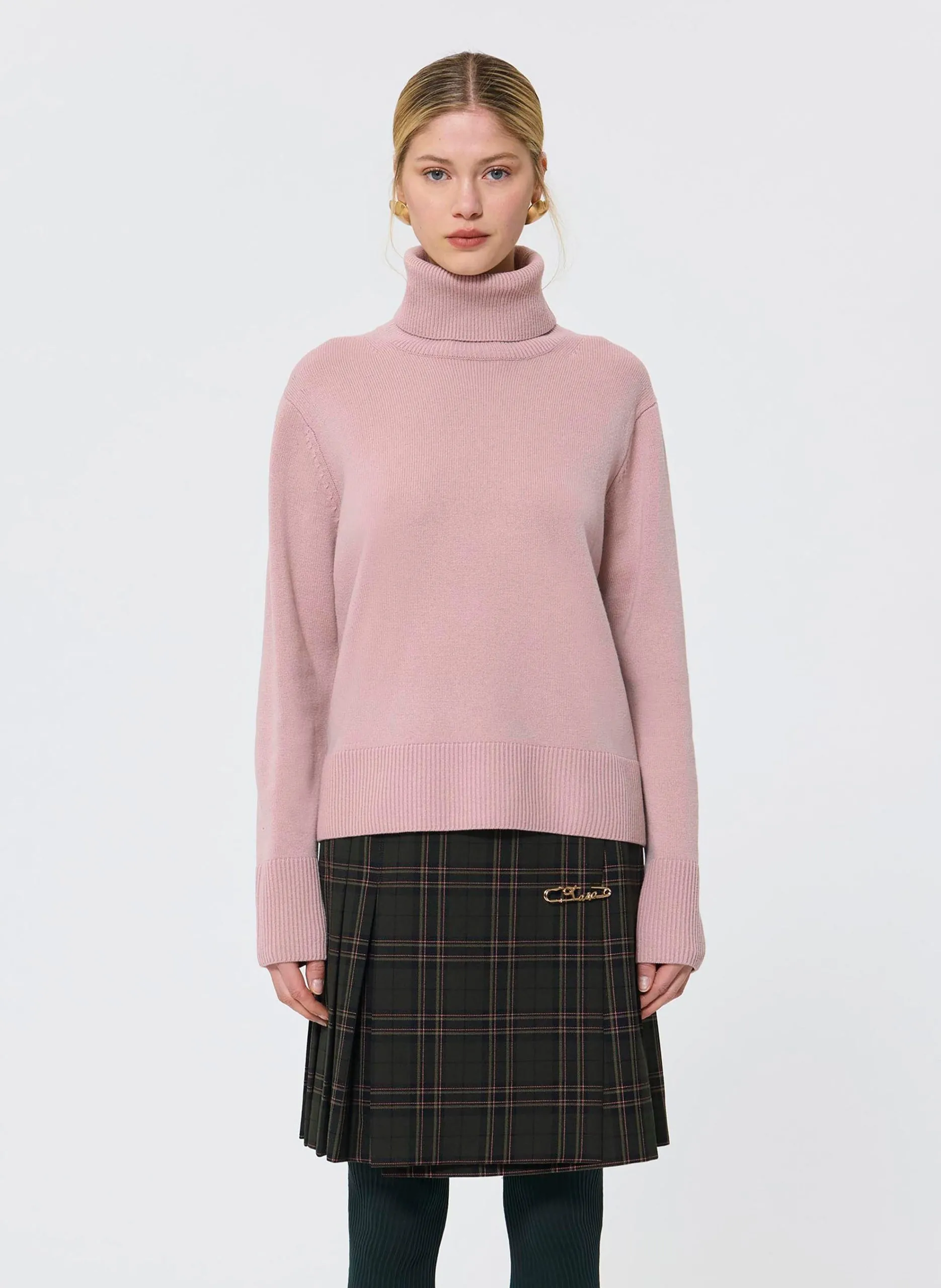 Rollkragenpullover aus einfarbiger Wolle Beige PALIA