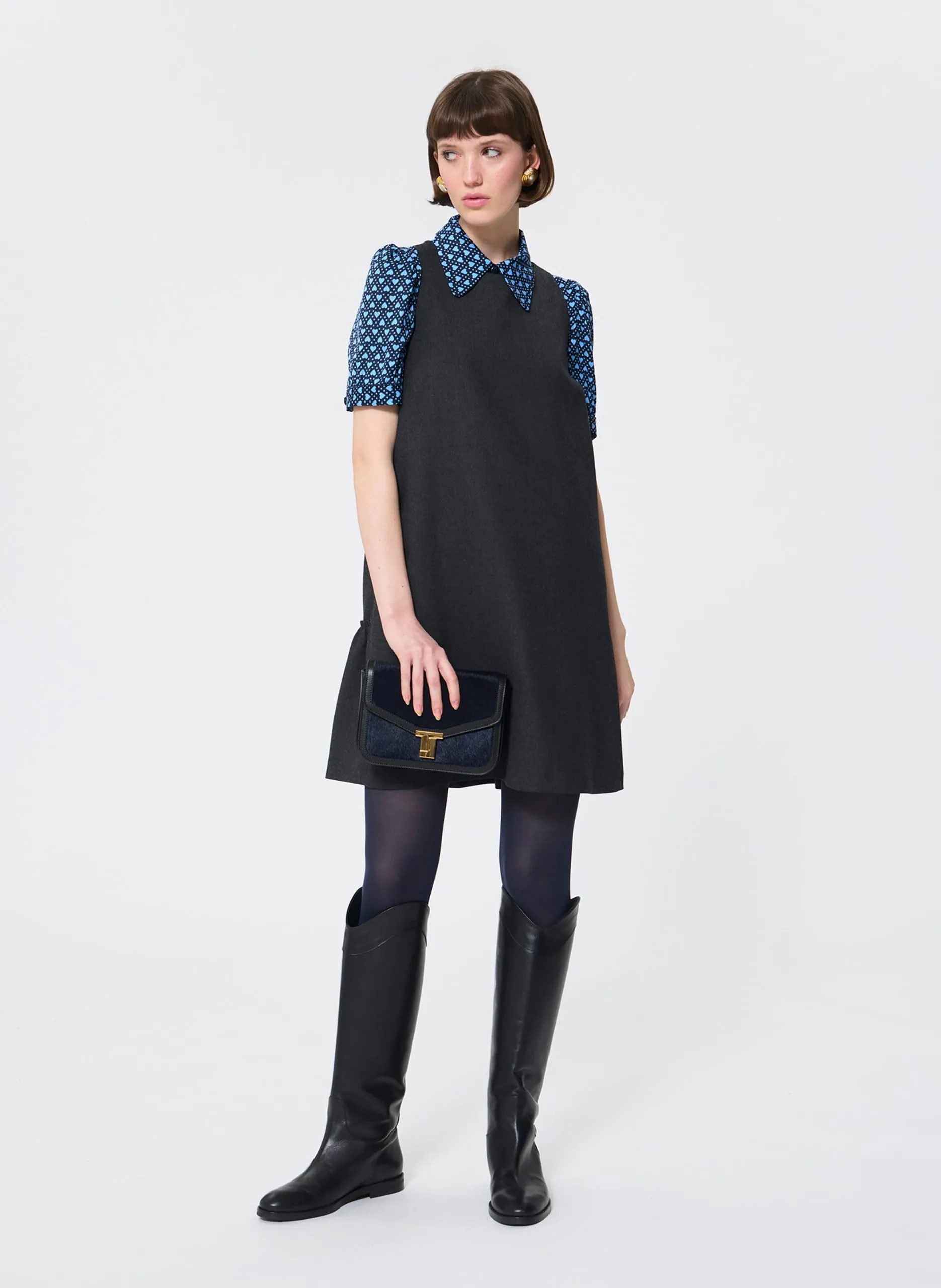 Ärmelloses Kleid aus Wollmix Grau ROSABEL