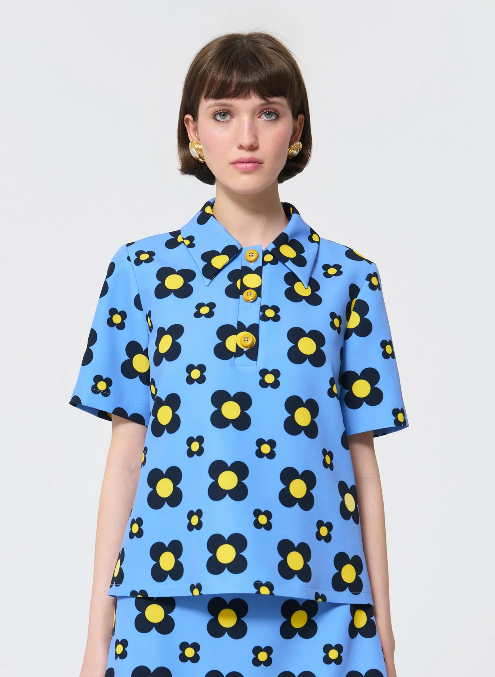 Kurzarm-Bluse mit Blumenmuster Blau TANIA