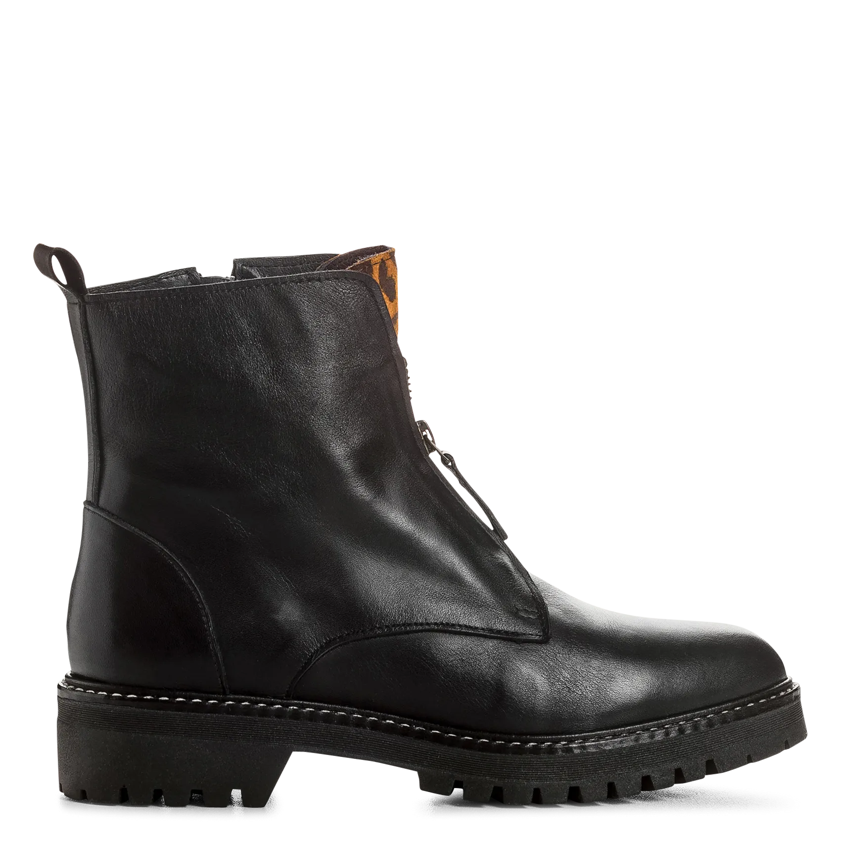 Stiefeletten mit Leopardenmuster-Detail und Reißverschluss aus Leder Schwarz DICKSON