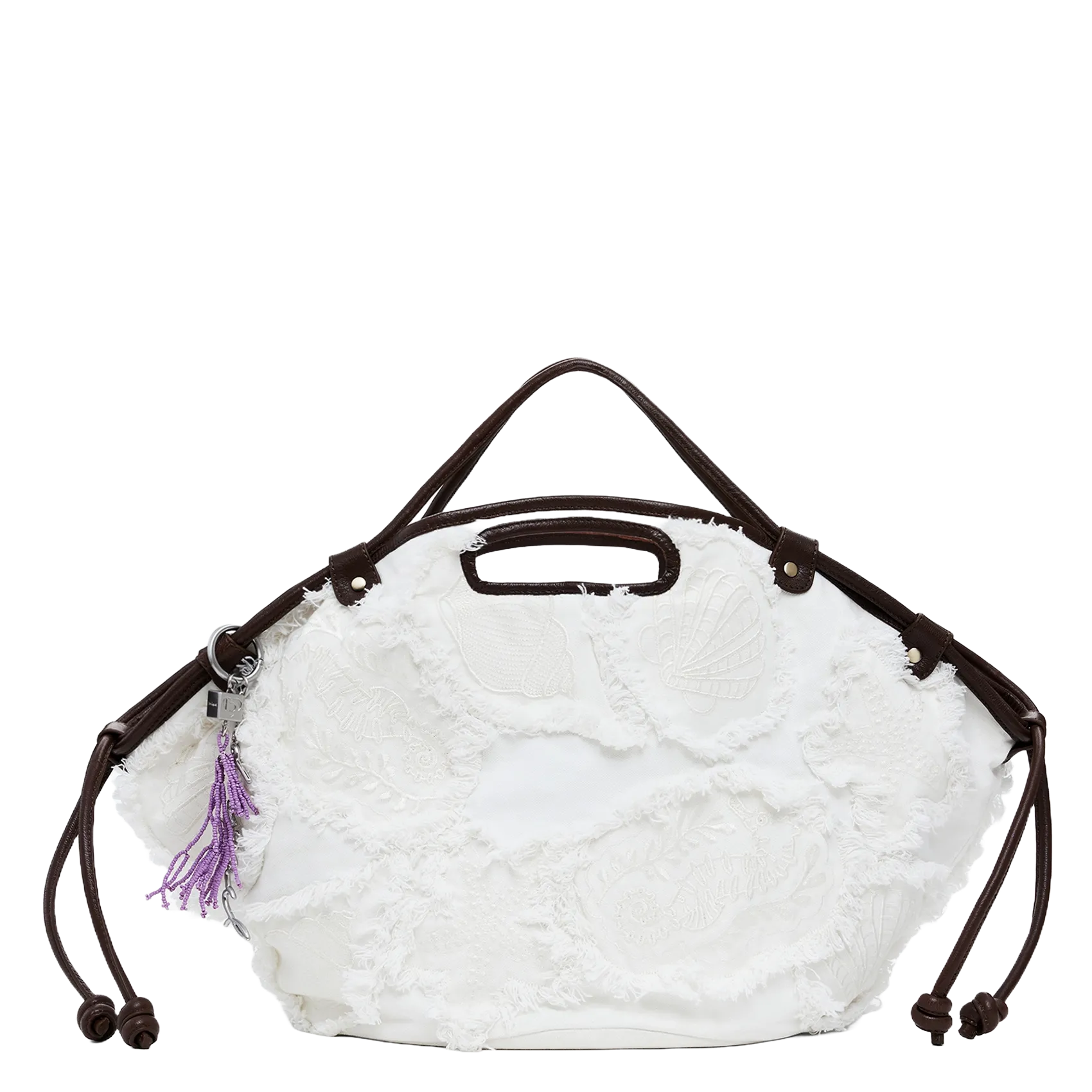 Bestickte Baumwoll-Einkaufstasche Weiss