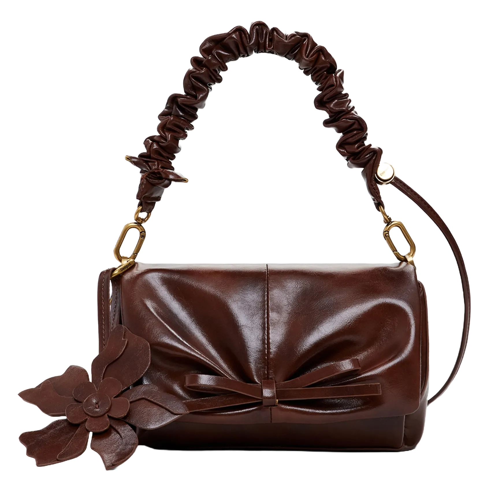 Glänzende Umhängetasche mit Blumenmuster Braun