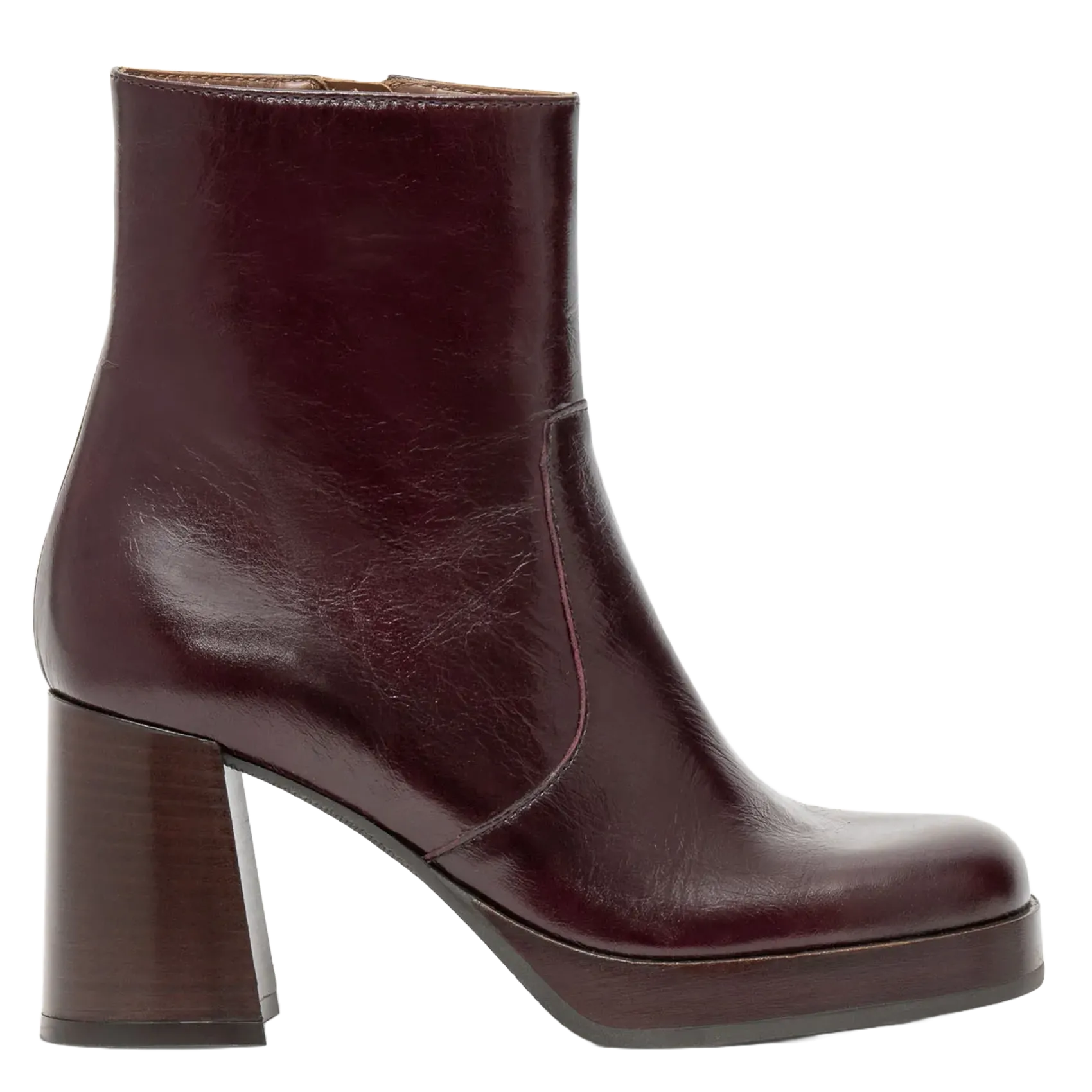 Plateau-Stiefeletten aus Lackleder Braun EZRA