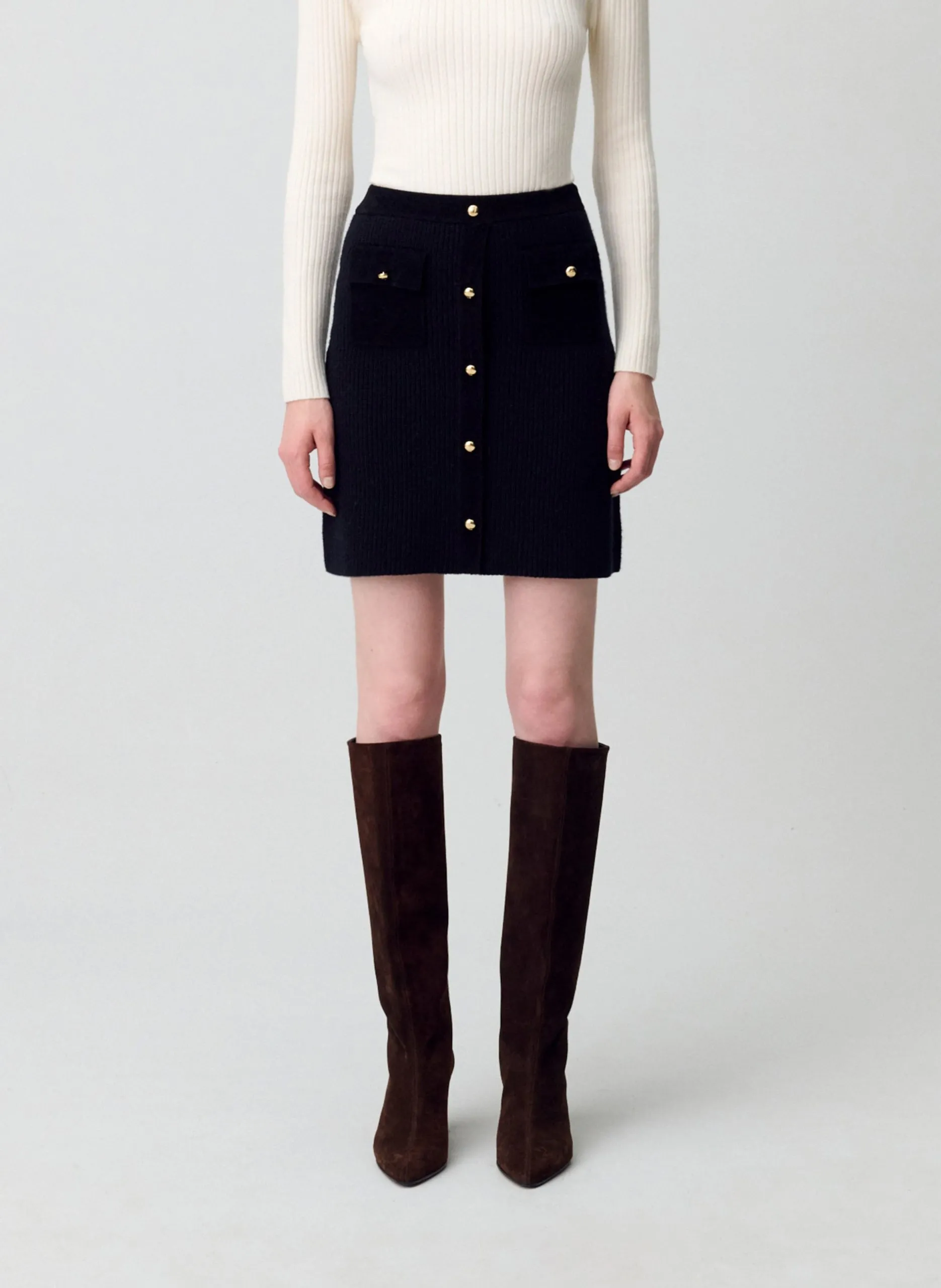 Kurzer Rock aus Wolle und Kaschmirgemisch Schwarz MAXINE