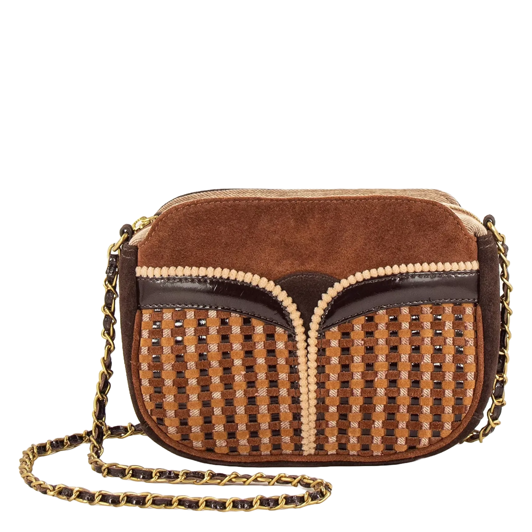 Umhängetasche aus Materialmix Braun