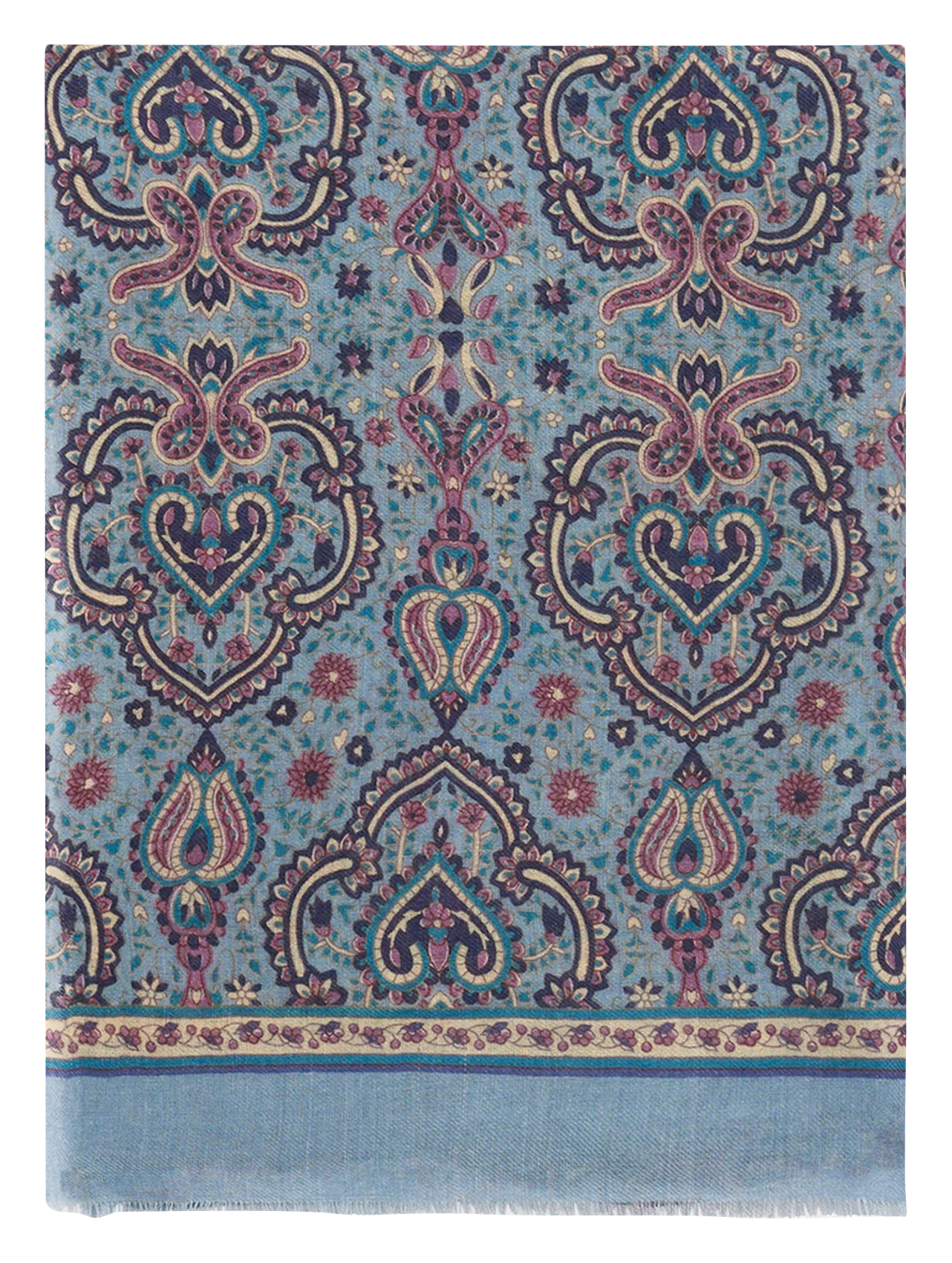 Bedruckter Schal aus Wolle und Seide Blau RIME
