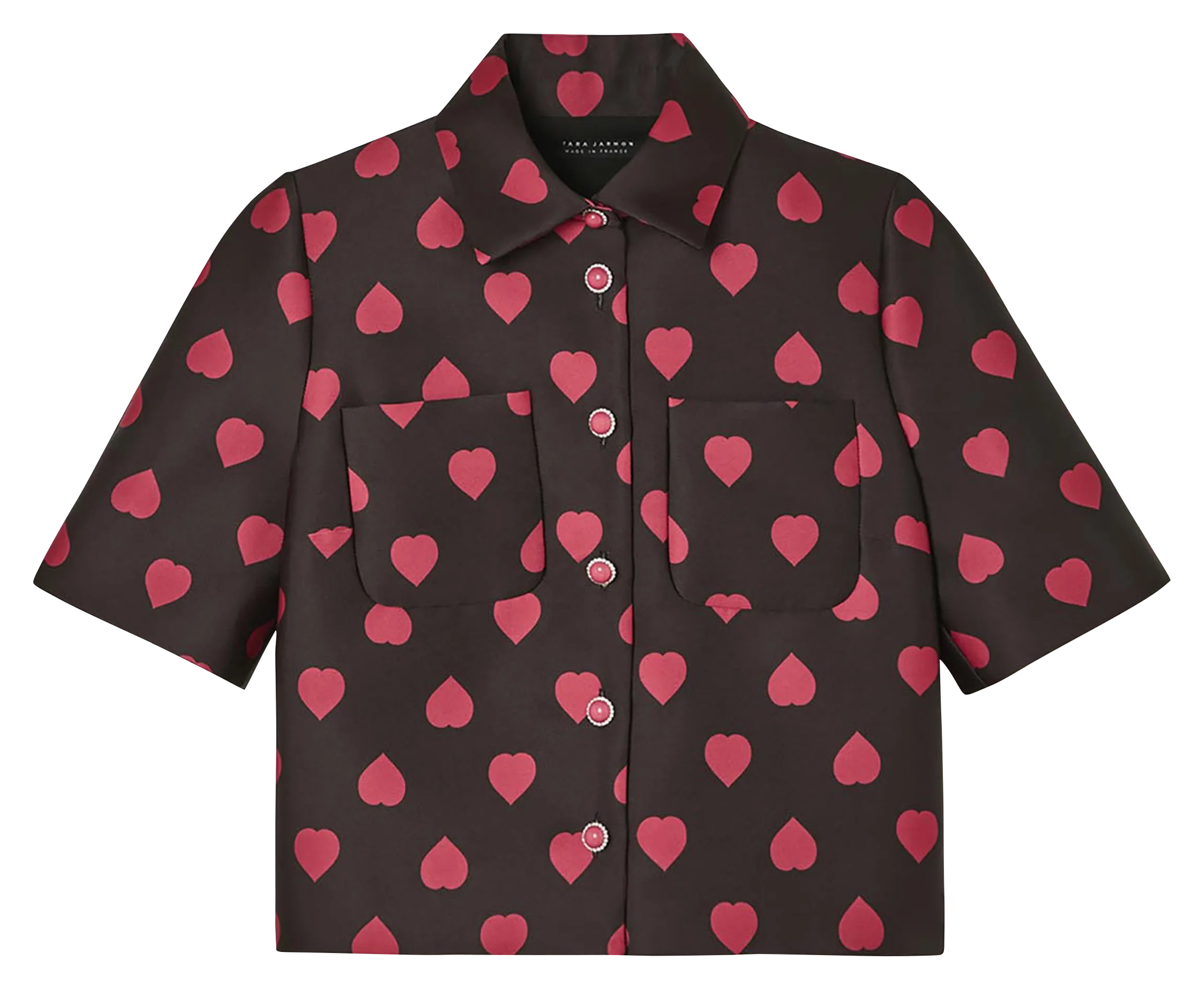 Ärmellose Bluse mit klassischem Kragen und Print Schwarz CAROLANE