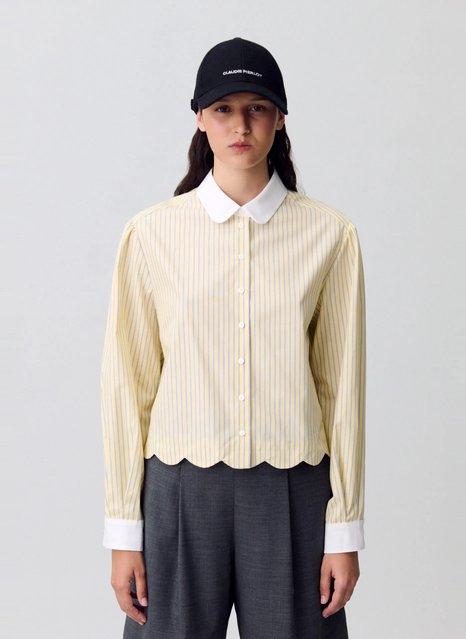 Baumwoll-Bluse mit Bubikragen Mehrfarbig