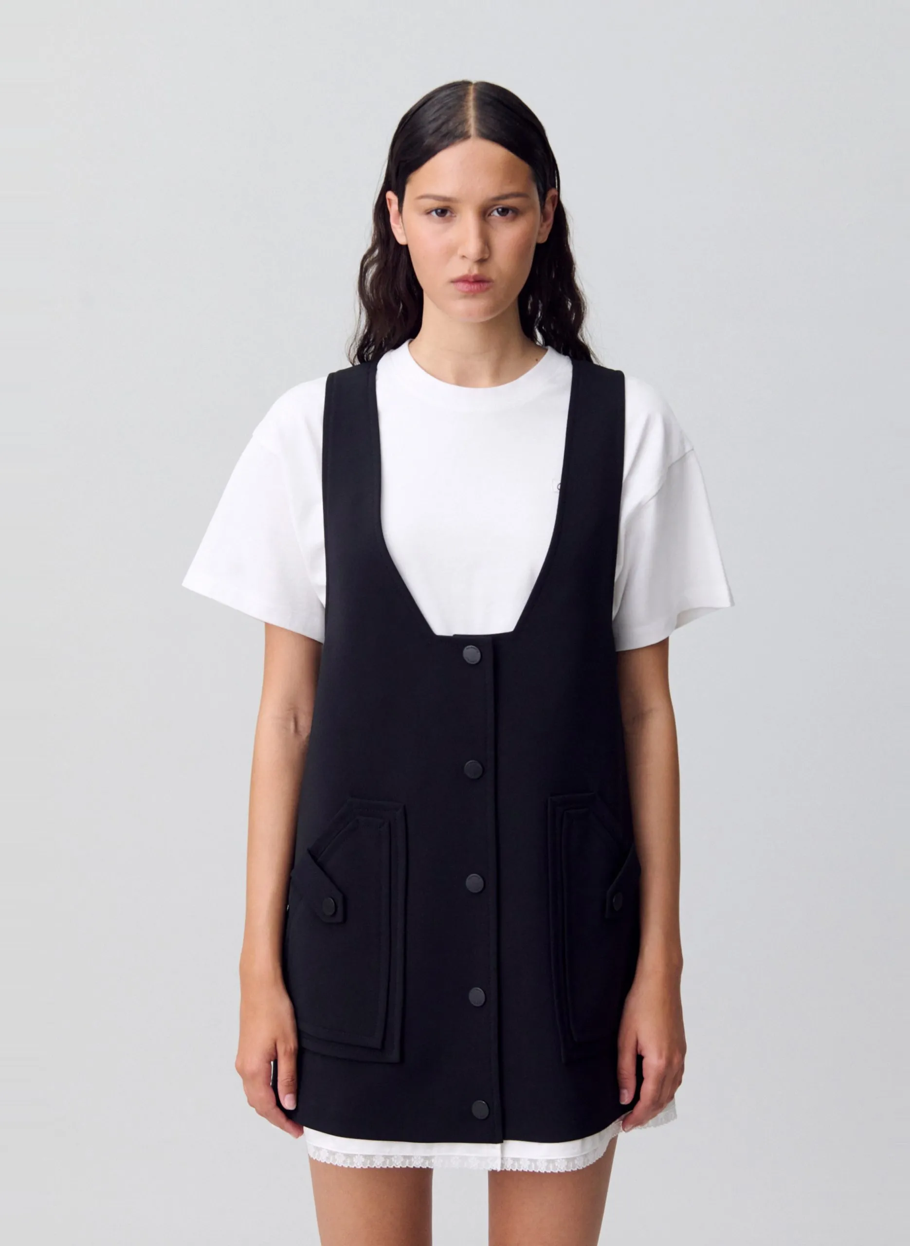 Kurzes knopfverschluss Kleid Schwarz ROSA