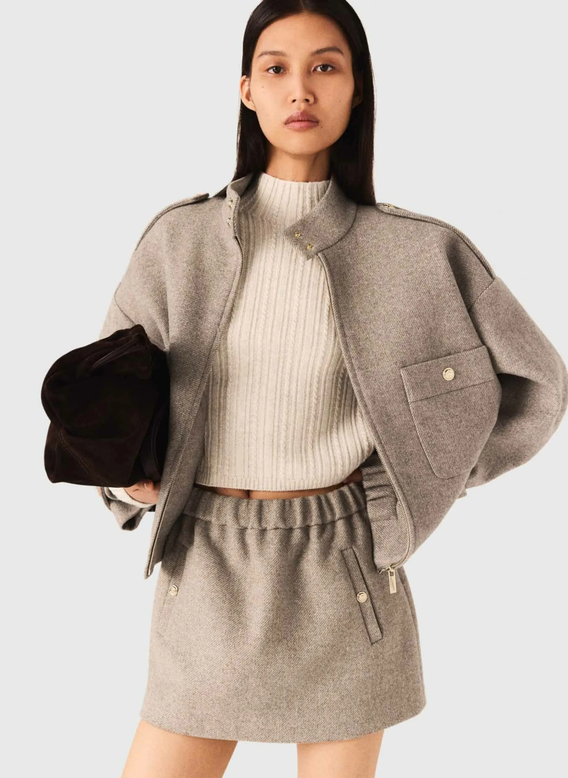 Blouson aus Wollmix mit Stehkragen Beige