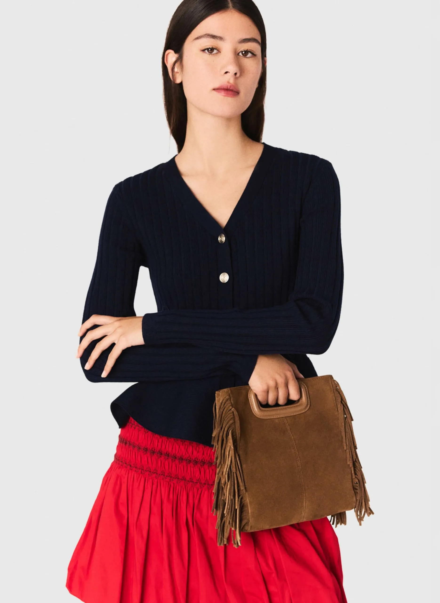 Taillierter Cardigan mit einfarbigen Knöpfen Blau