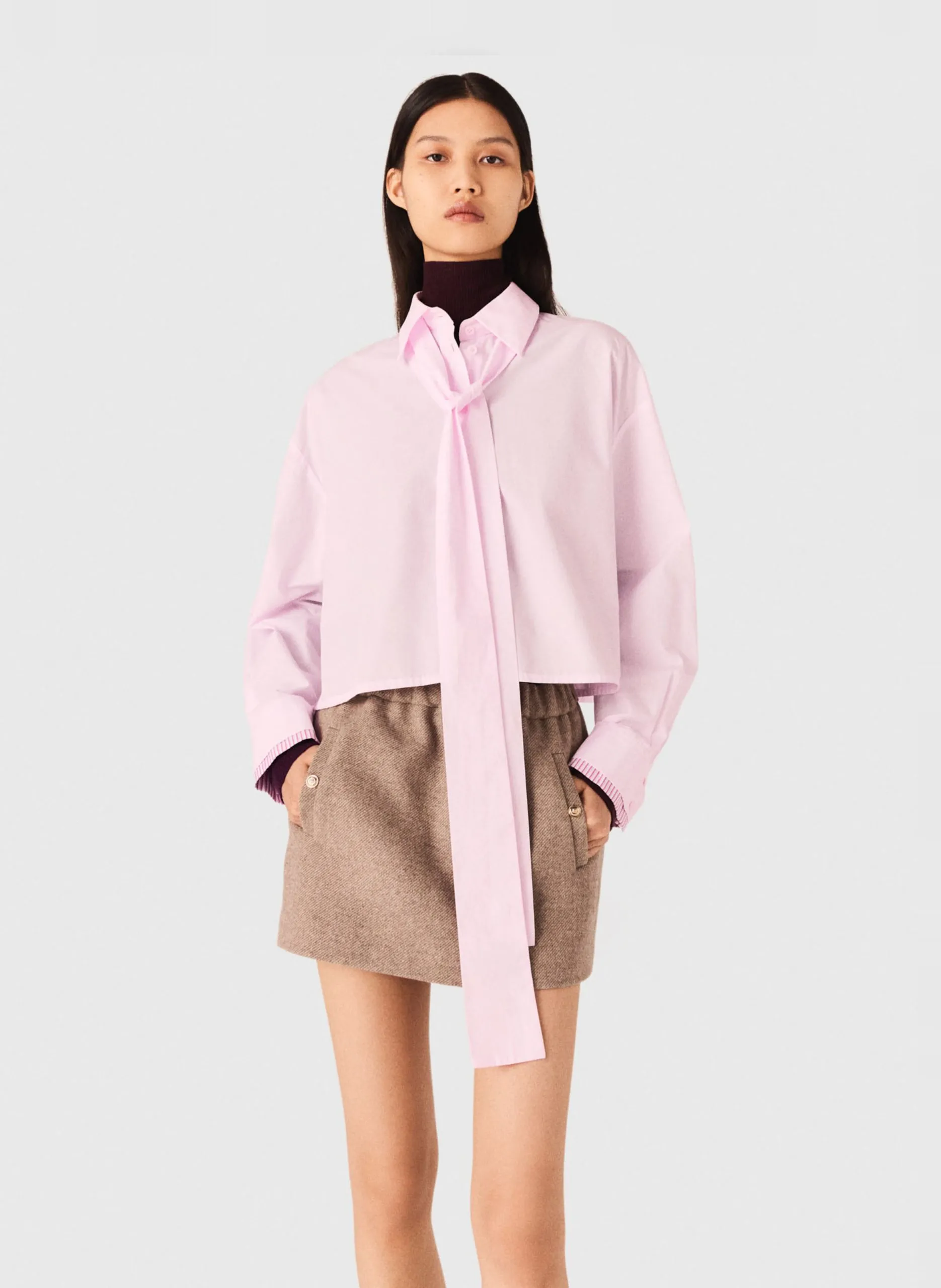 Baumwollbluse mit Schluppenkragen Rosa