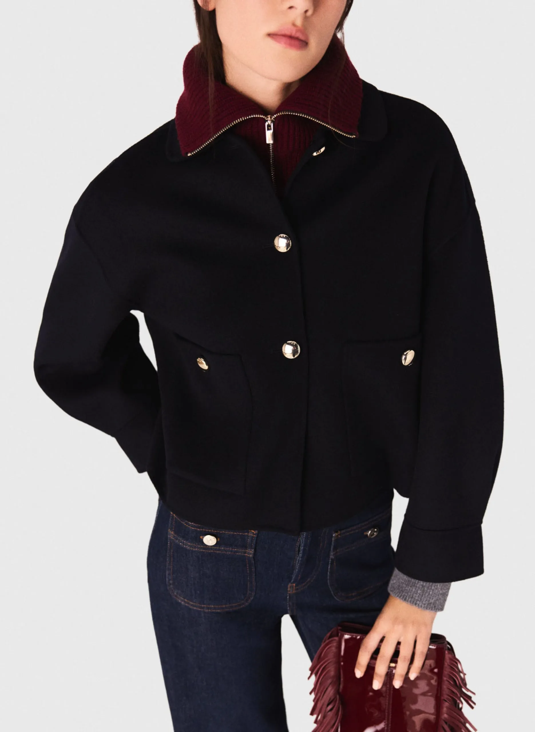 Weite Kurzjacke aus Wollmix Blau