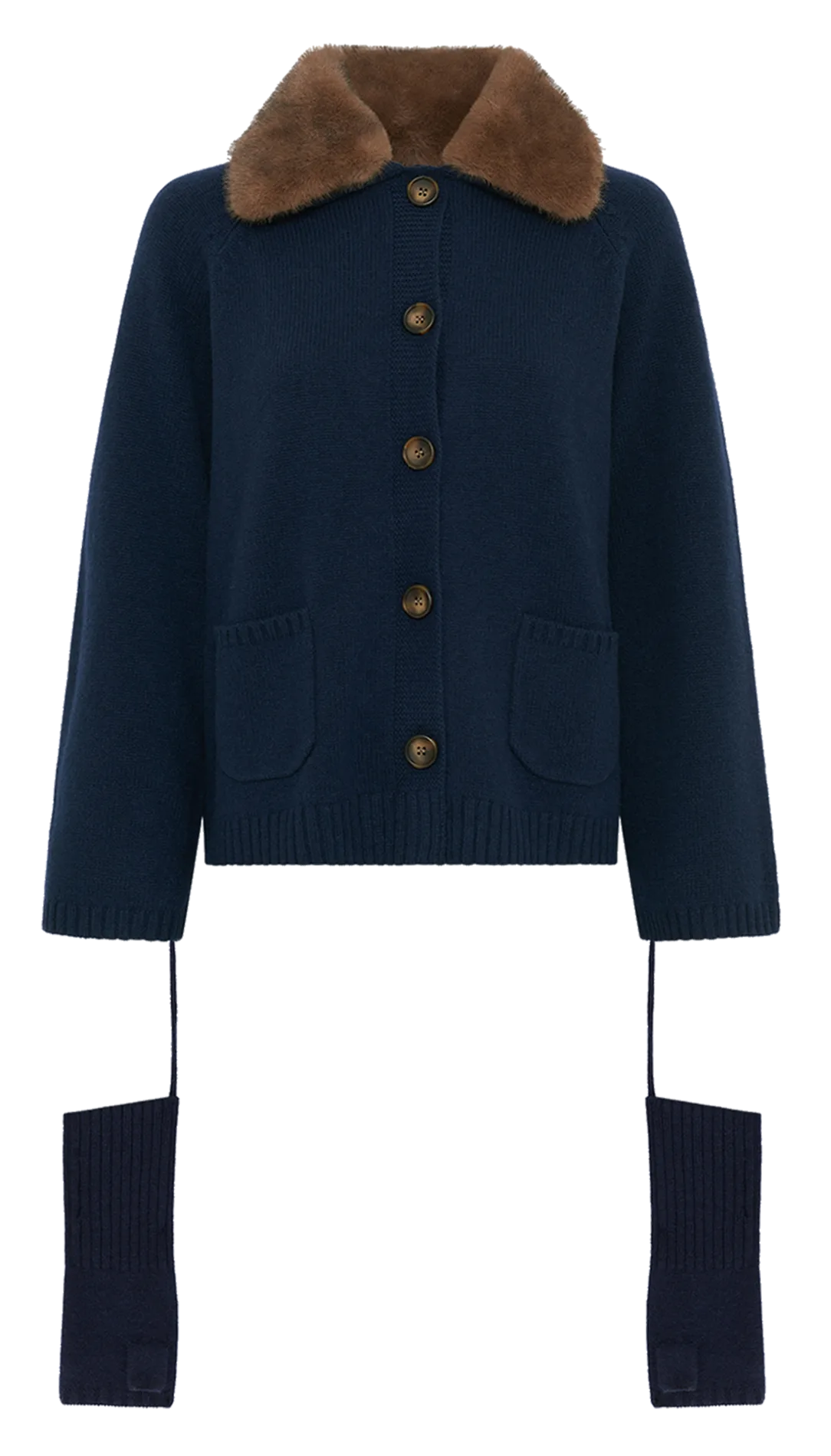 Weste mit Kunstpelzkragen aus Kaschmir Blau ELENA