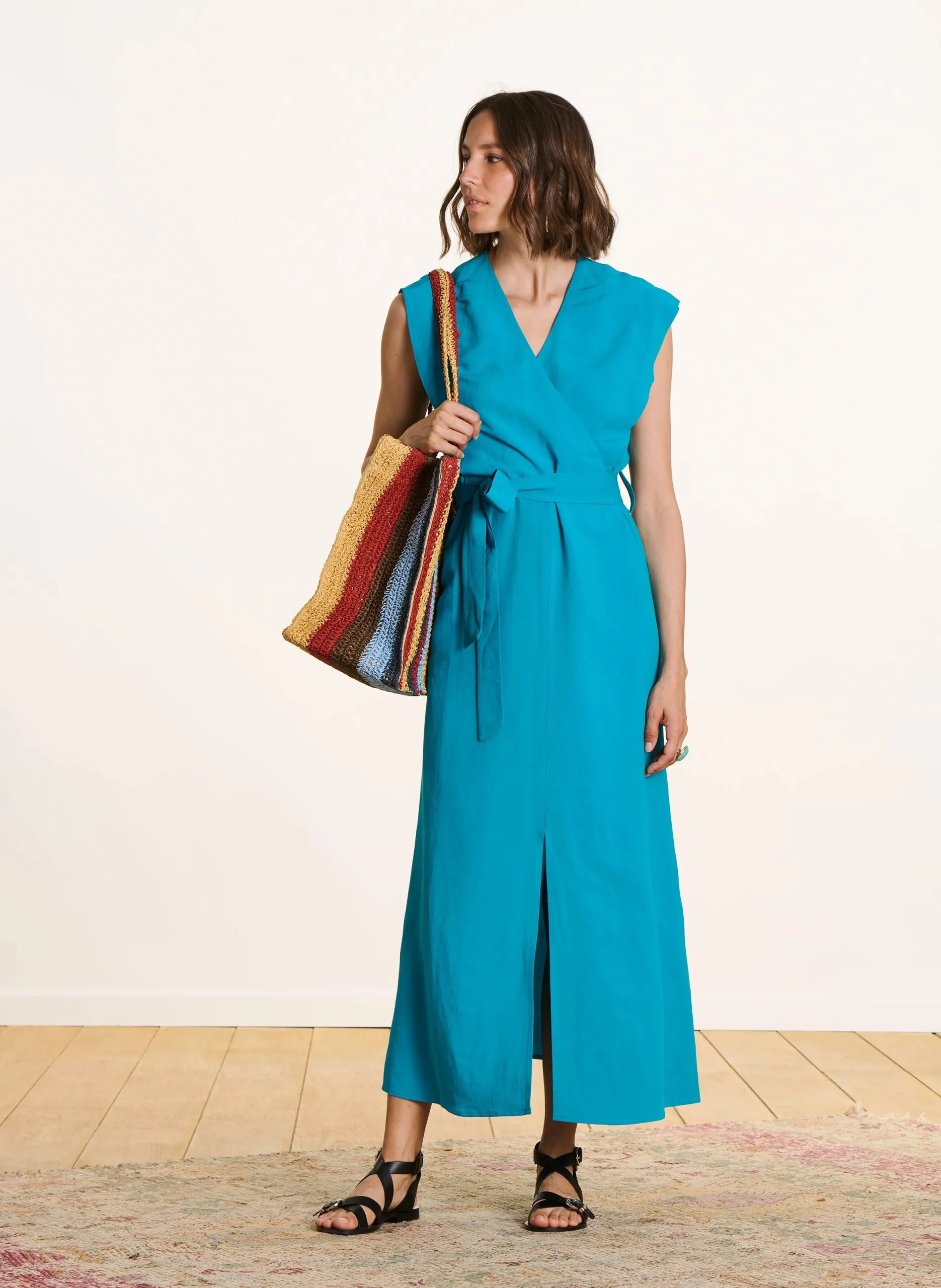 Wickelkleid mit Taillengürtel Blau