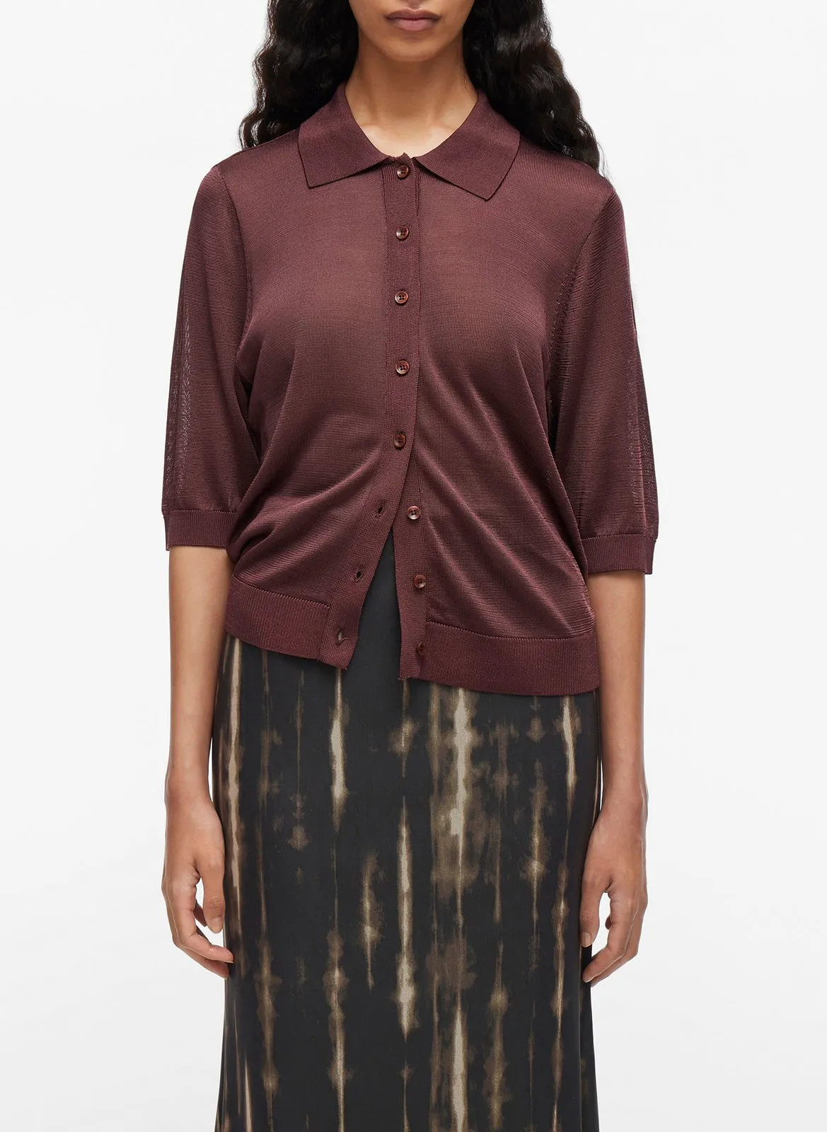 Top mit klassischem Kragen Braun CLARA