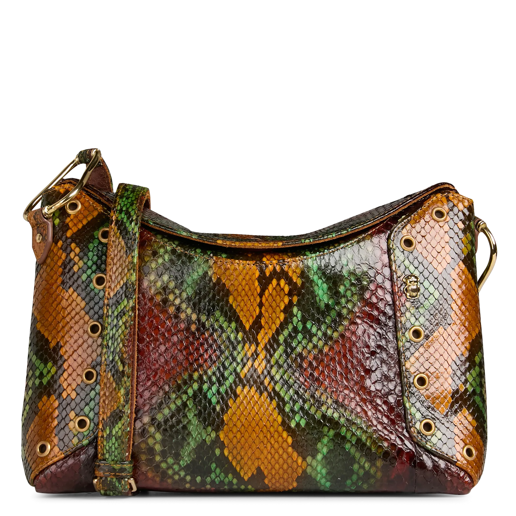 Umhängetasche aus gemischtem Pythonleder Braun GAIA