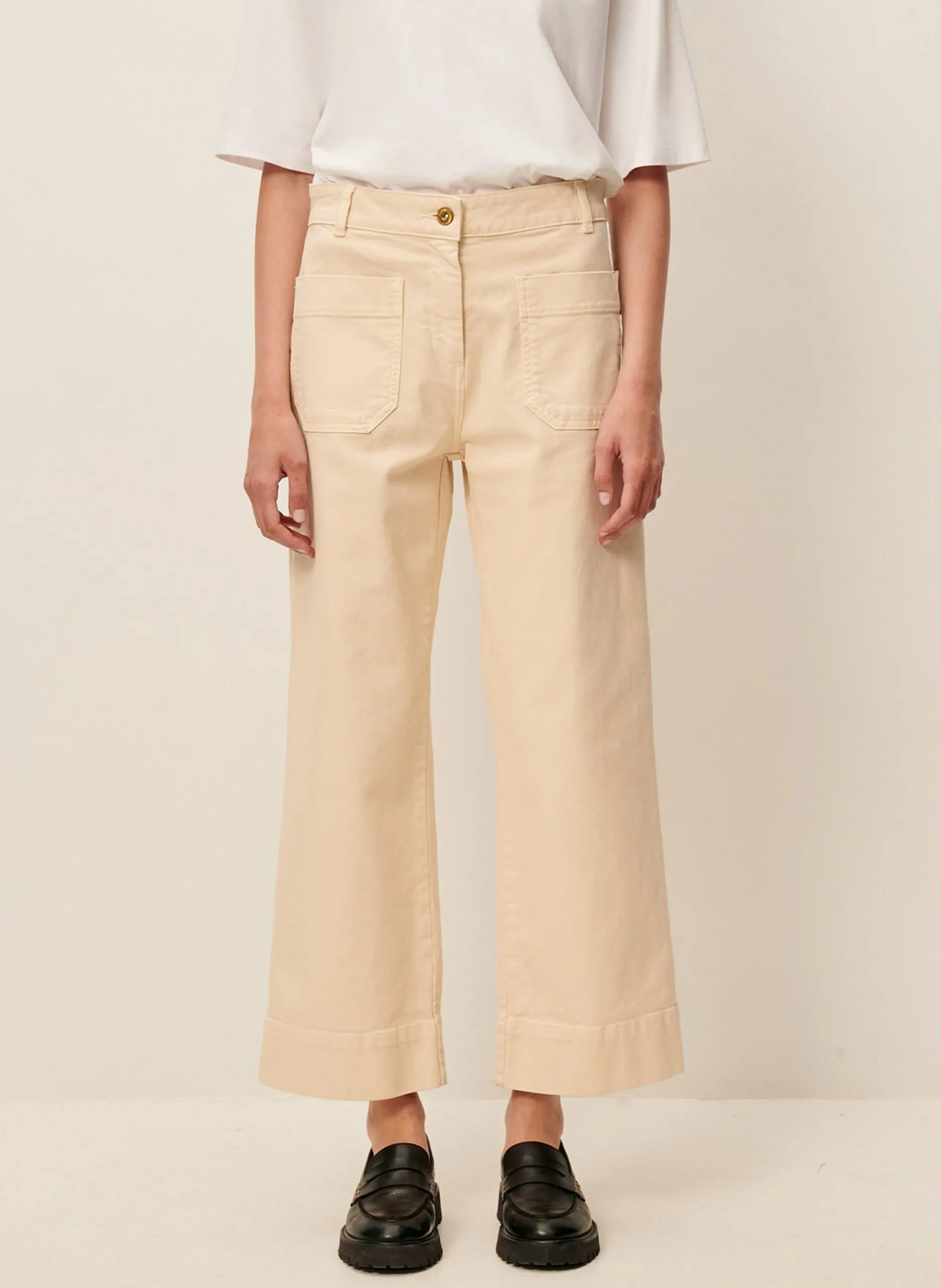 Kurze, ausgestellte Baumwoll-Jeans Beige SEAKEY O