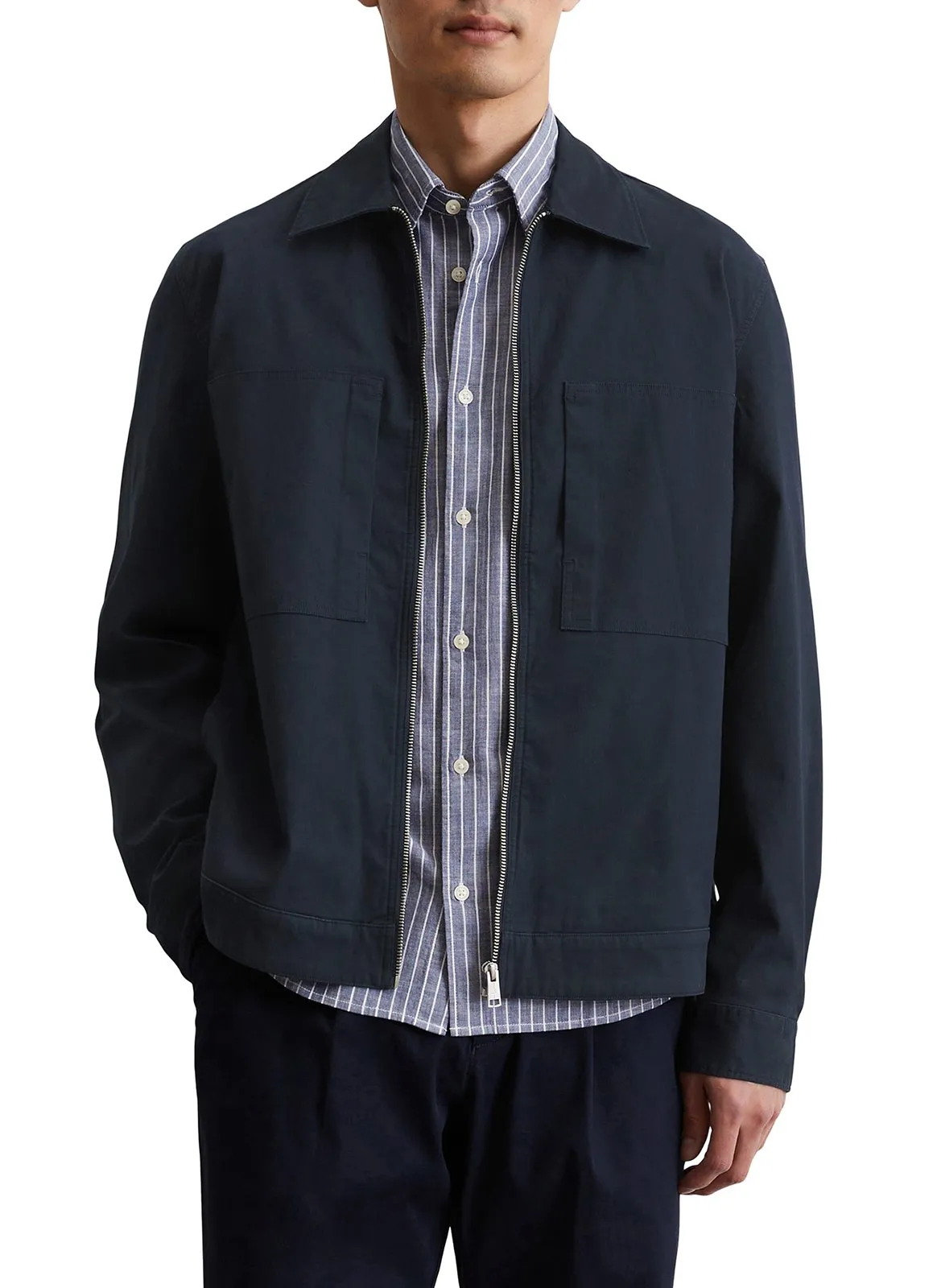 Baumwoll-Mix-Jacke mit klassischem Kragen Blau