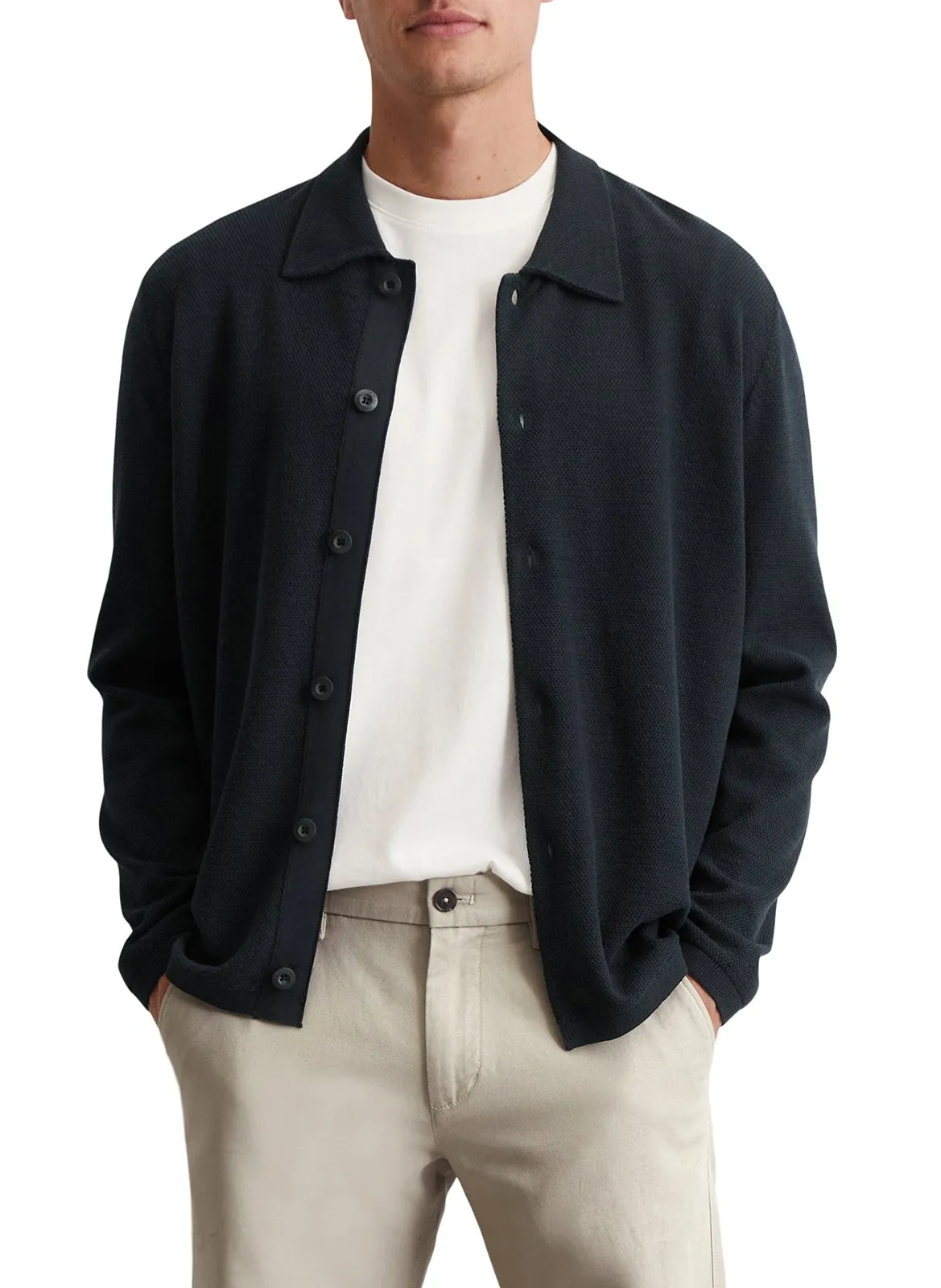 Baumwoll-Strickjacke mit klassischem Kragen Blau