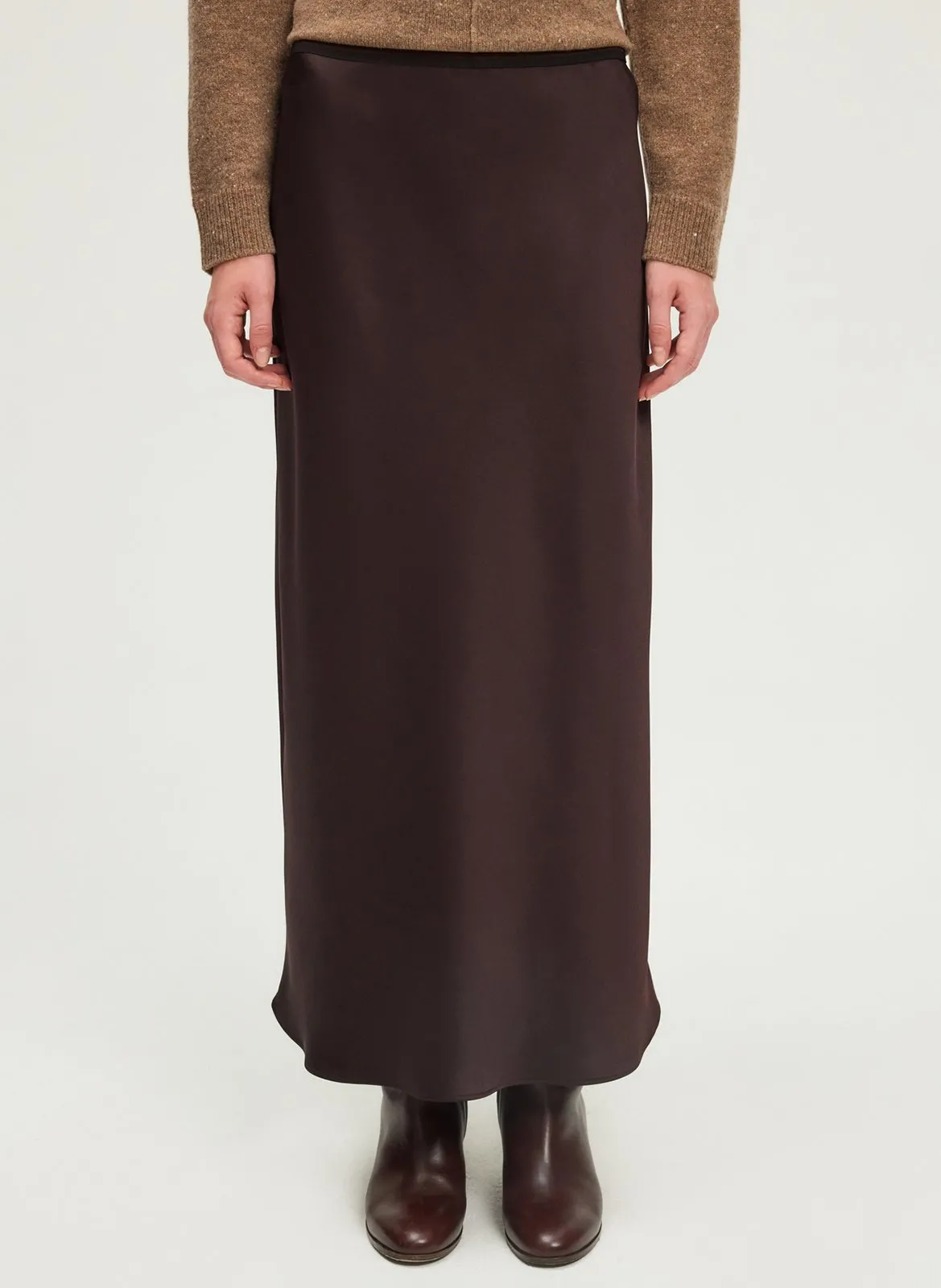 Langer, satinierter Rock Braun BETHANY